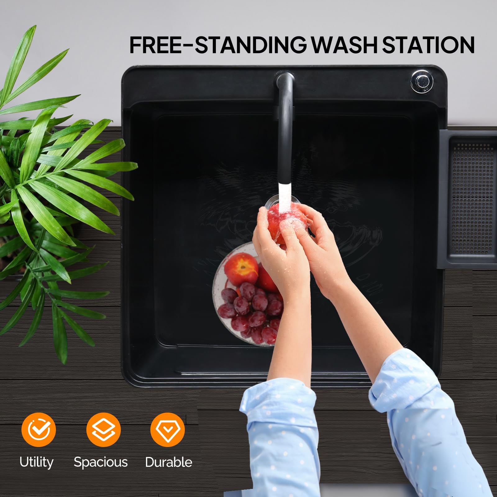 ROVSUN 20" X 19" Plastic Utility Sink Freestanding with Faucet Black