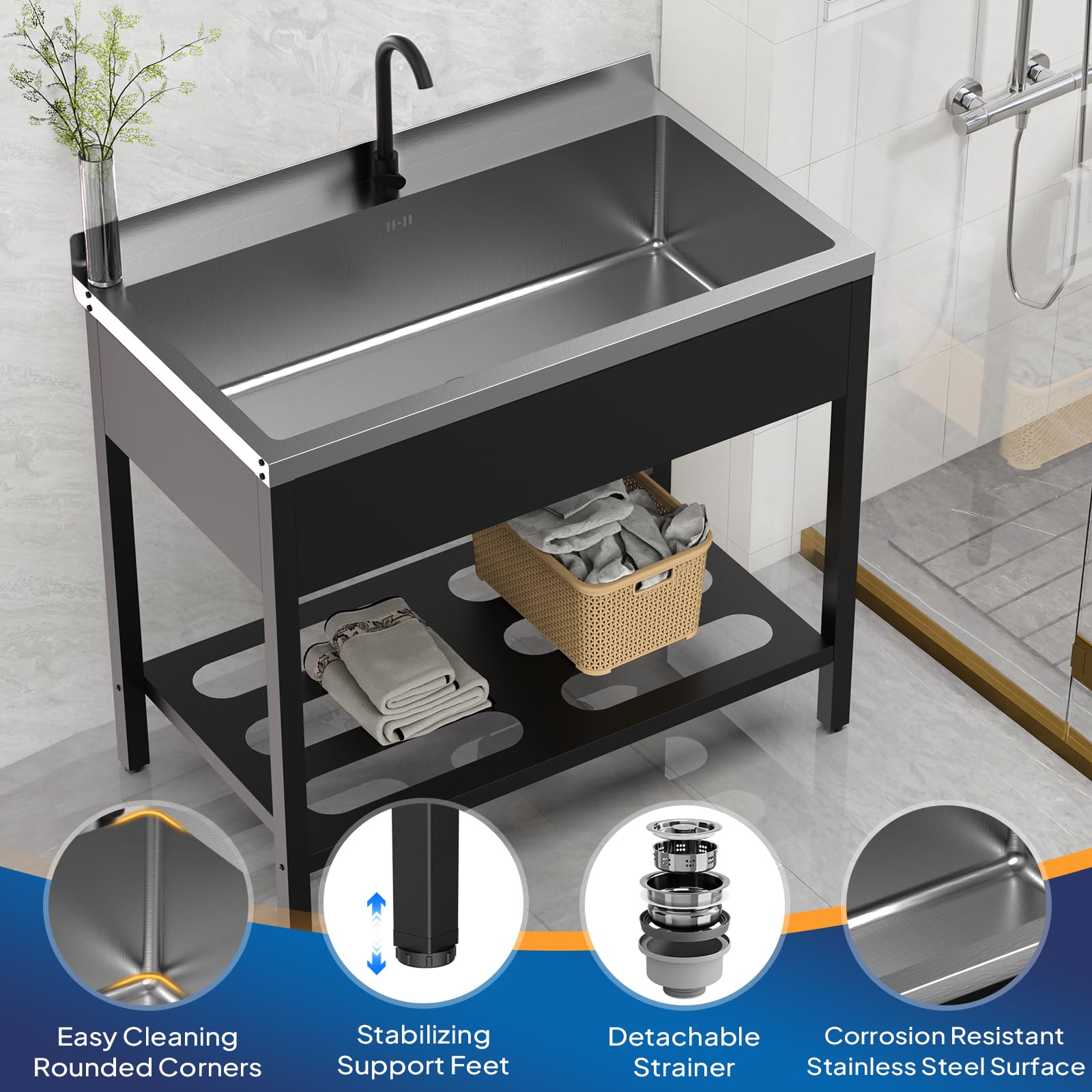 ROVSUN 42" x 23" Stainless Steel Utility Sink with Faucet