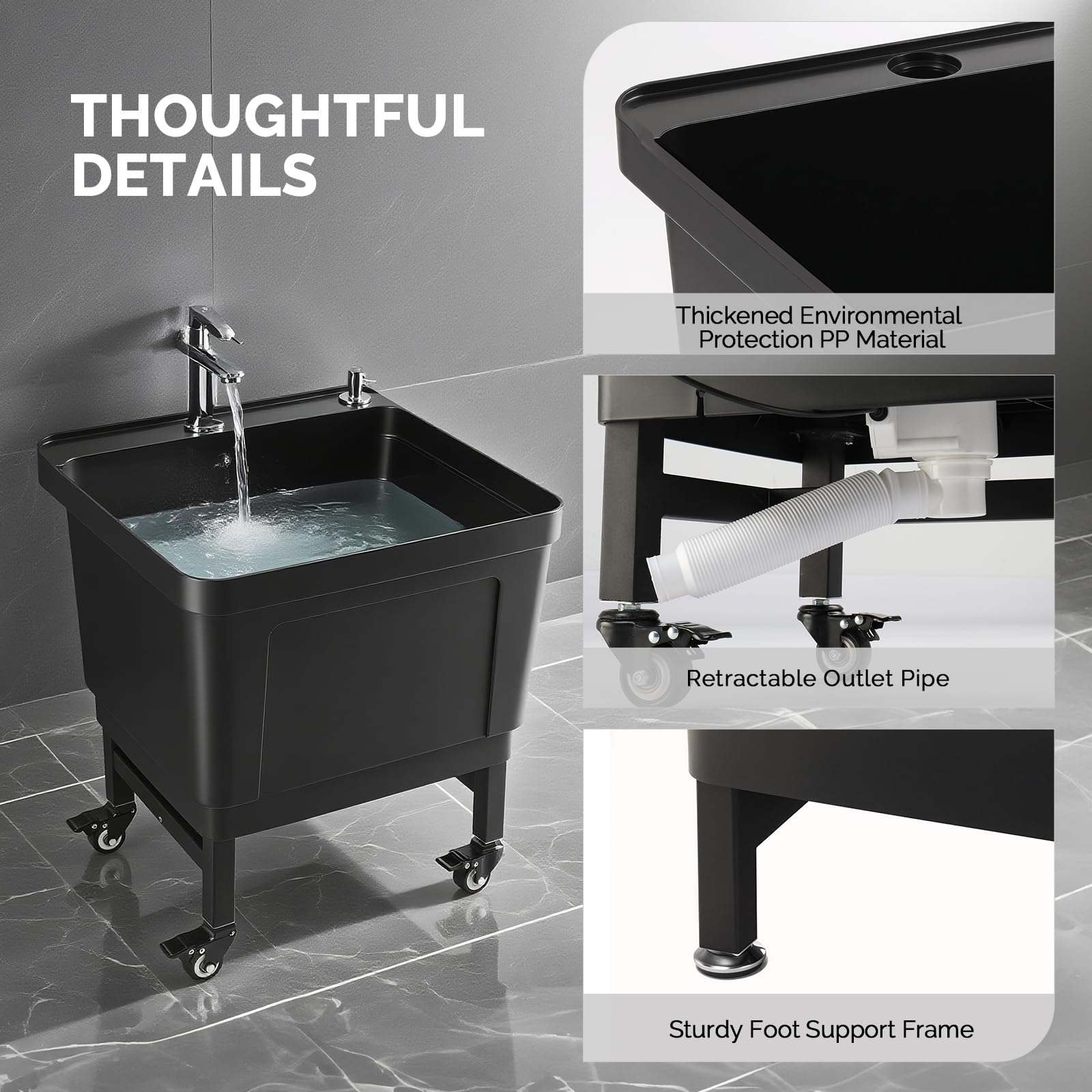 ROVSUN 20" X 19" Plastic Floor Mop Slop Sink on Wheels Black