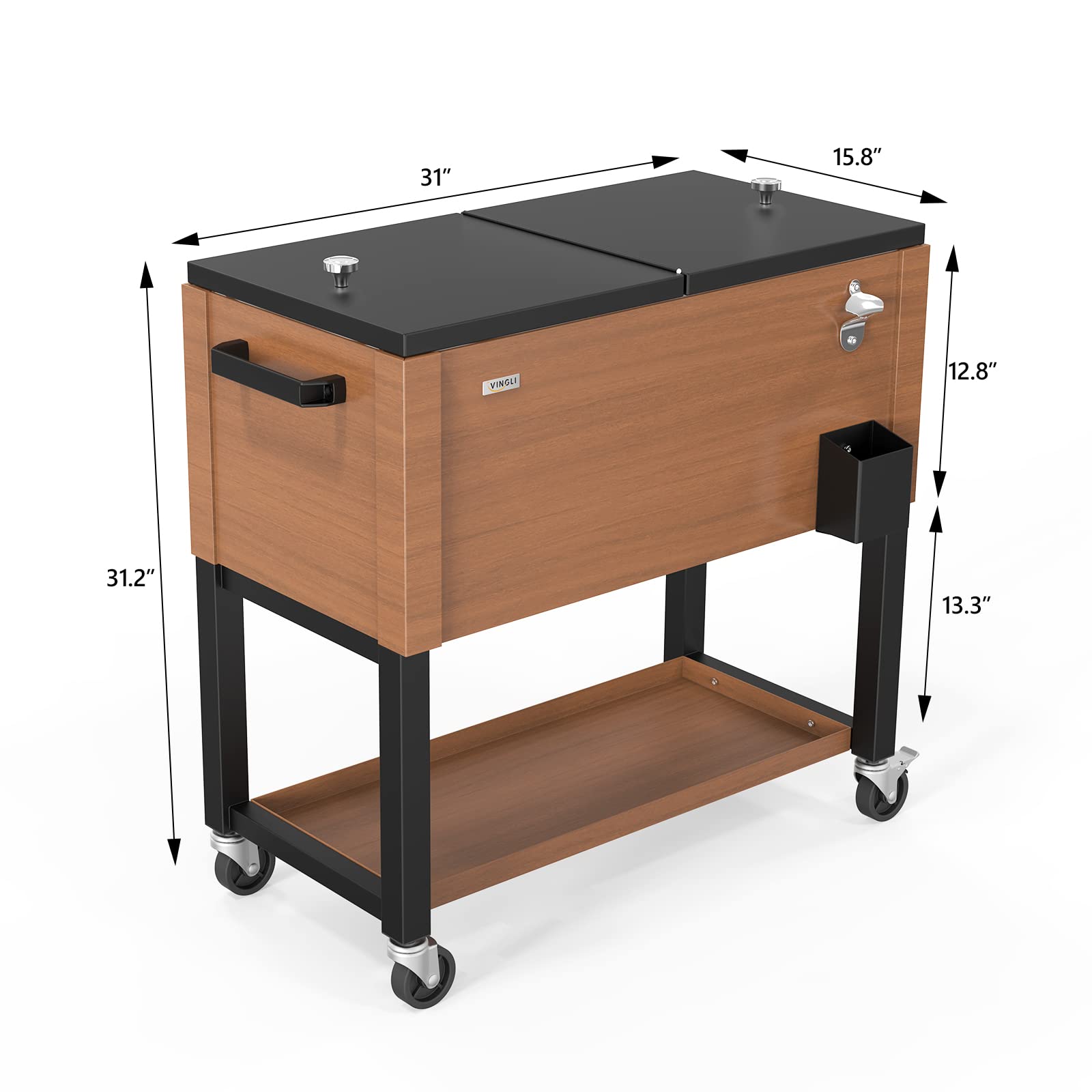 80 Quart Portable Outdoor Patio Rolling Cooler Cart Brown
