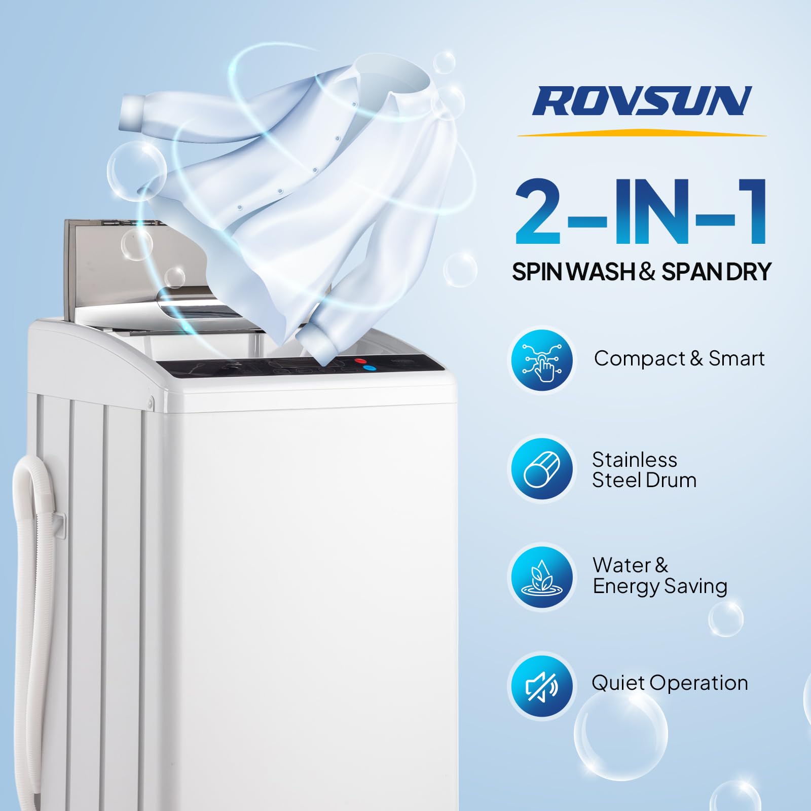ROVSUN 25LBS Full-Automatic Washing Machine and 3.5CuFt Portable Clothes Dryer Set, Compact Laundry Washer and Dryer Combo Set with Stainless Steel Inner Tub, for Apartment, Dorms, Home