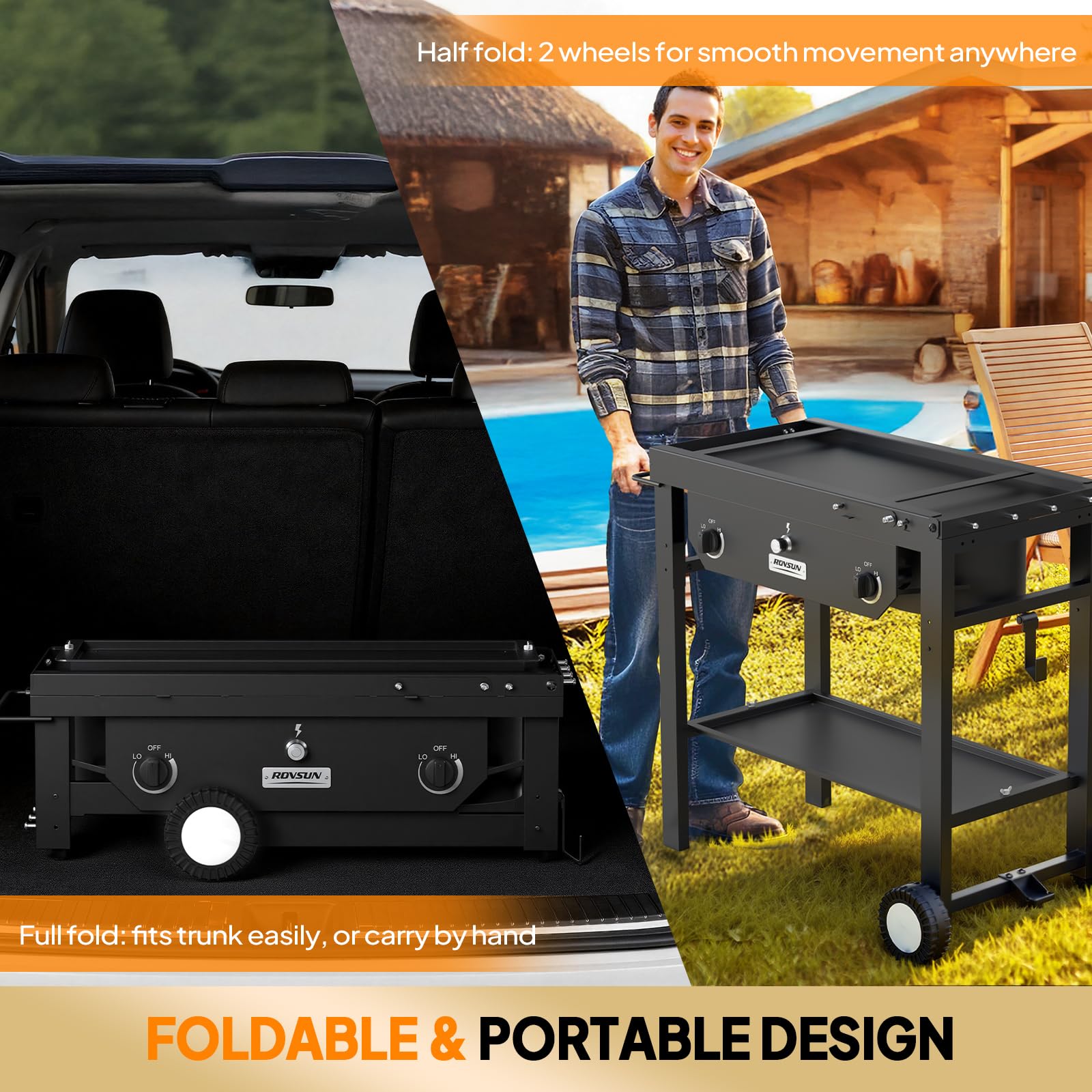 ROVSUN 2-Burner 150000 BTU Outdoor Camping Propane Stove with Foldable Work Station