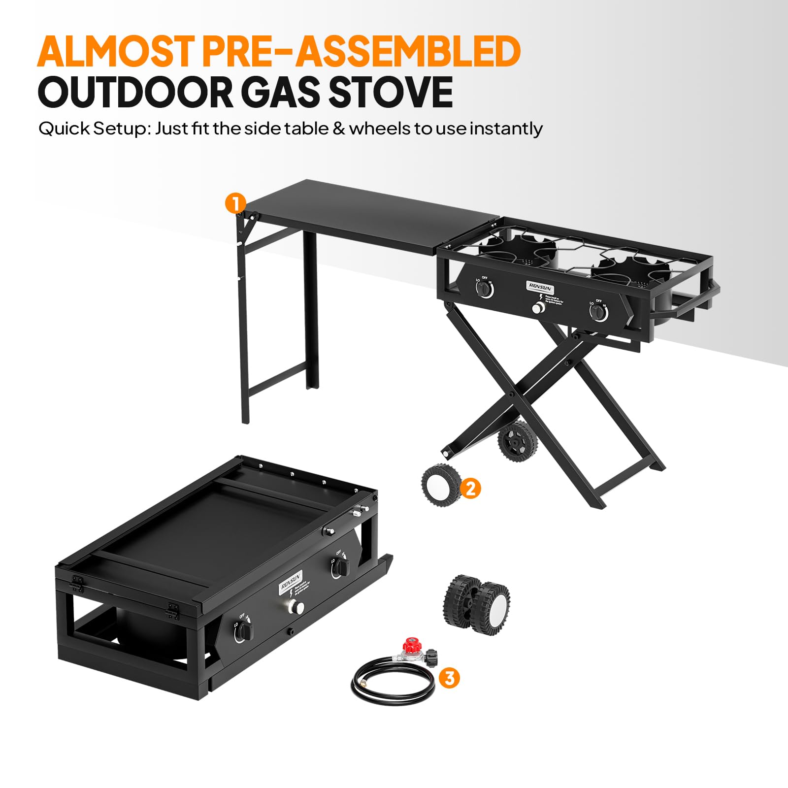 ROVSUN 2 Burner 150000 BTU Foldable Gas Stove with Side Table