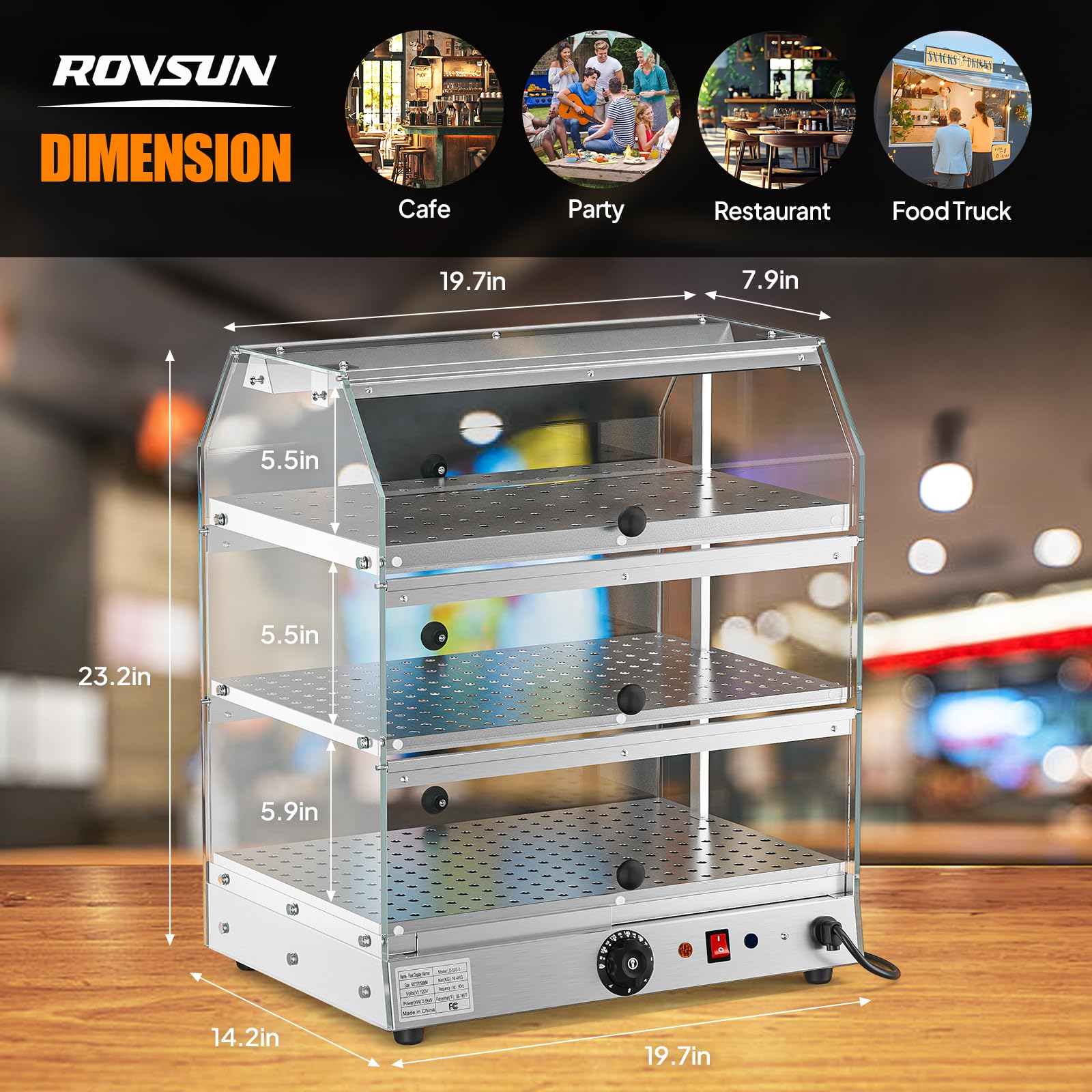 ROVSUN 3-Tier 14 Inch Pizza Warmer Countertop with LED Lighting