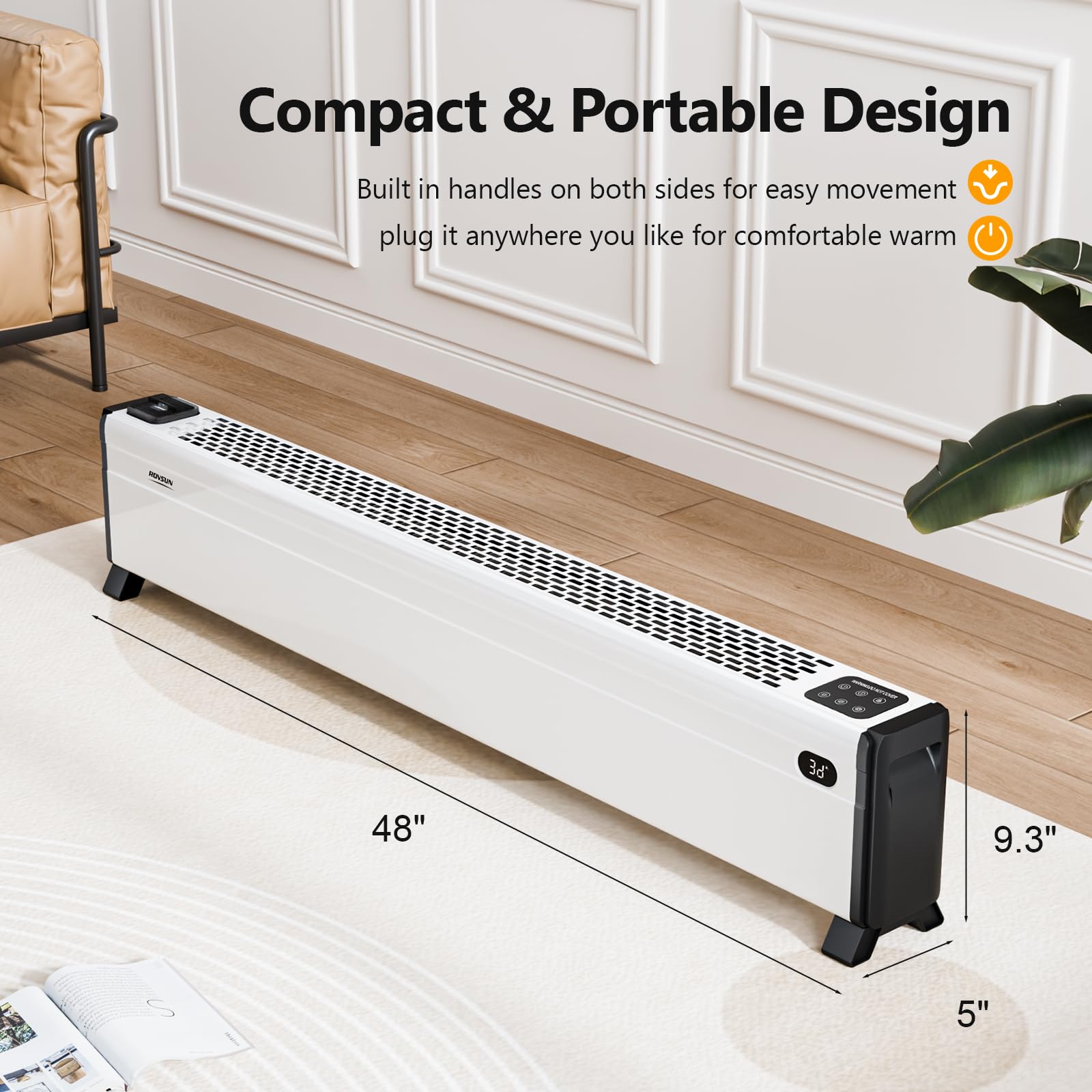 ROVSUN 48" Wide 1,500W 120V Electric Baseboard Heater with Remote Control