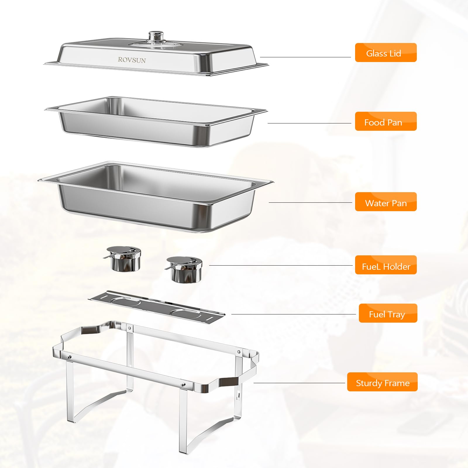 ROVSUN 8 QT Stainless Steel Rectangle Chafing Dish Set