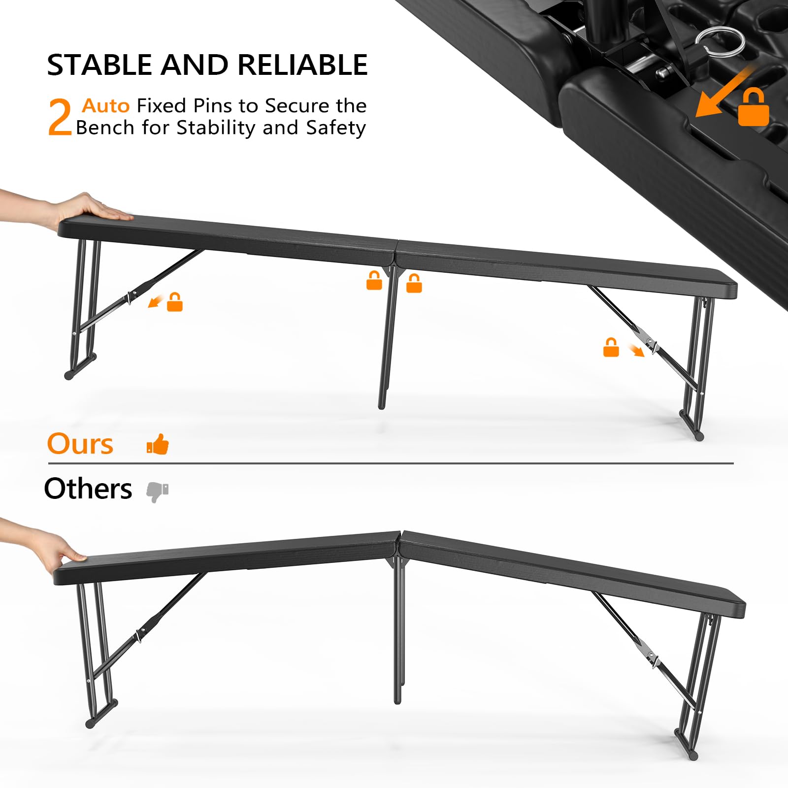 6 Feet Plastic Folding Bench Outdoor Picnic Party Seat Black