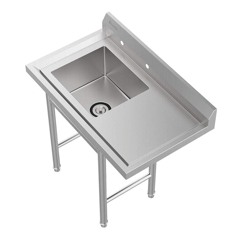 ROVSUN 39 Inch Single Bowl 304 Stainless Steel Restaurant Kitchen Sink with Drainboard Countertop