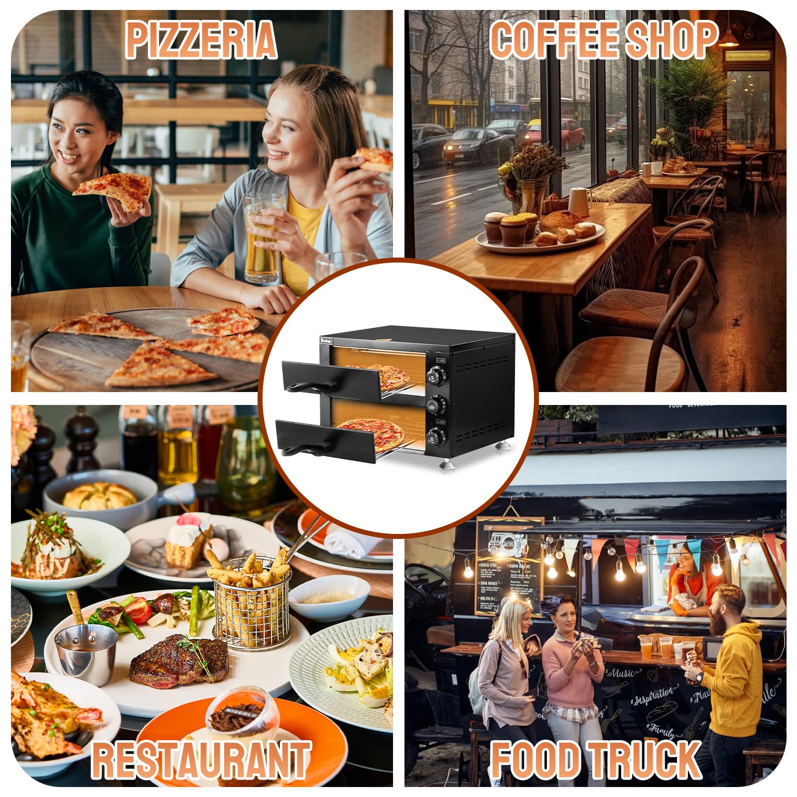 12" 2200W 110V Double Deck Pizza Oven Countertop Black