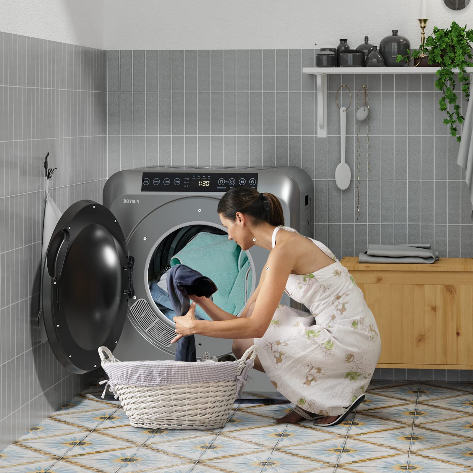 ROVSUN 3.5 Cu.Ft. 1,300W 110V Tumble Clothes Dryer with LED Touch Screen Grey