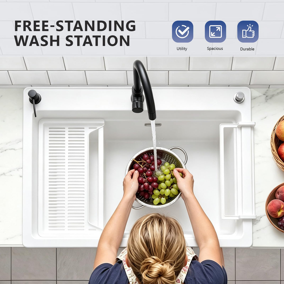 ROVSUN 32" X 22" Freestanding Pet Washing Station Utility Sink White