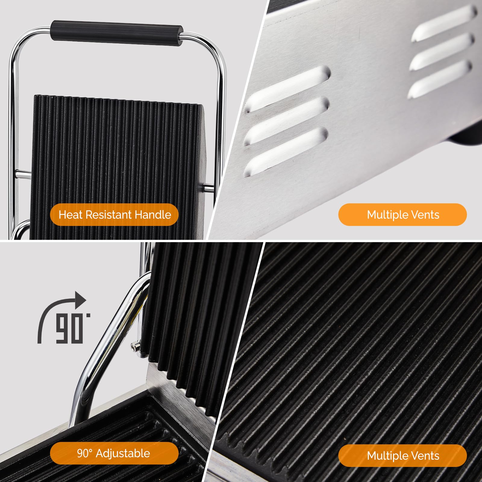 ROVSUN 12" 1800W 110V Commercial Panini Press Grill with Adjustable Temp