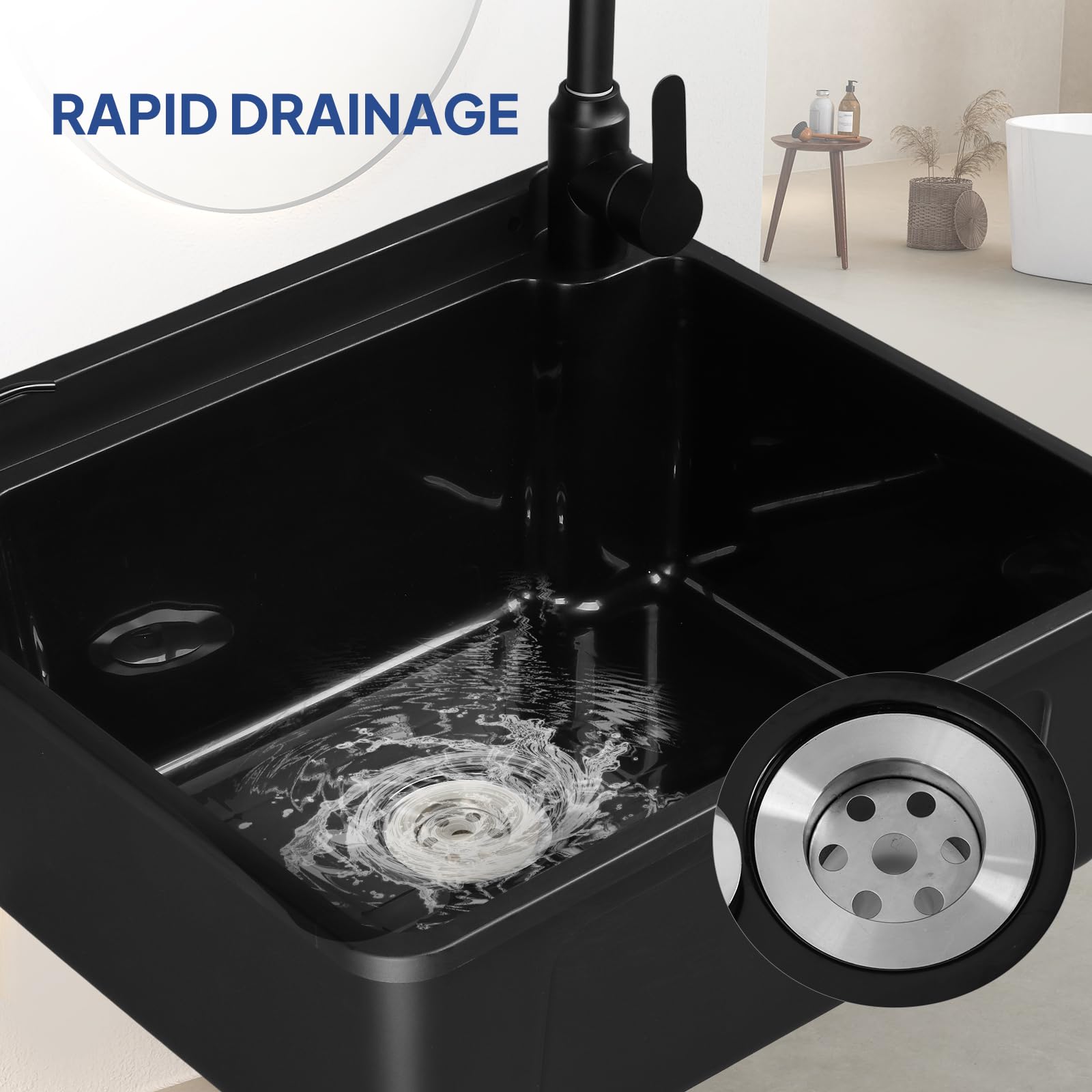 ROVSUN 20" x 17" Plastic Wall-Mounted Utility Sink with Wall Bracket Black
