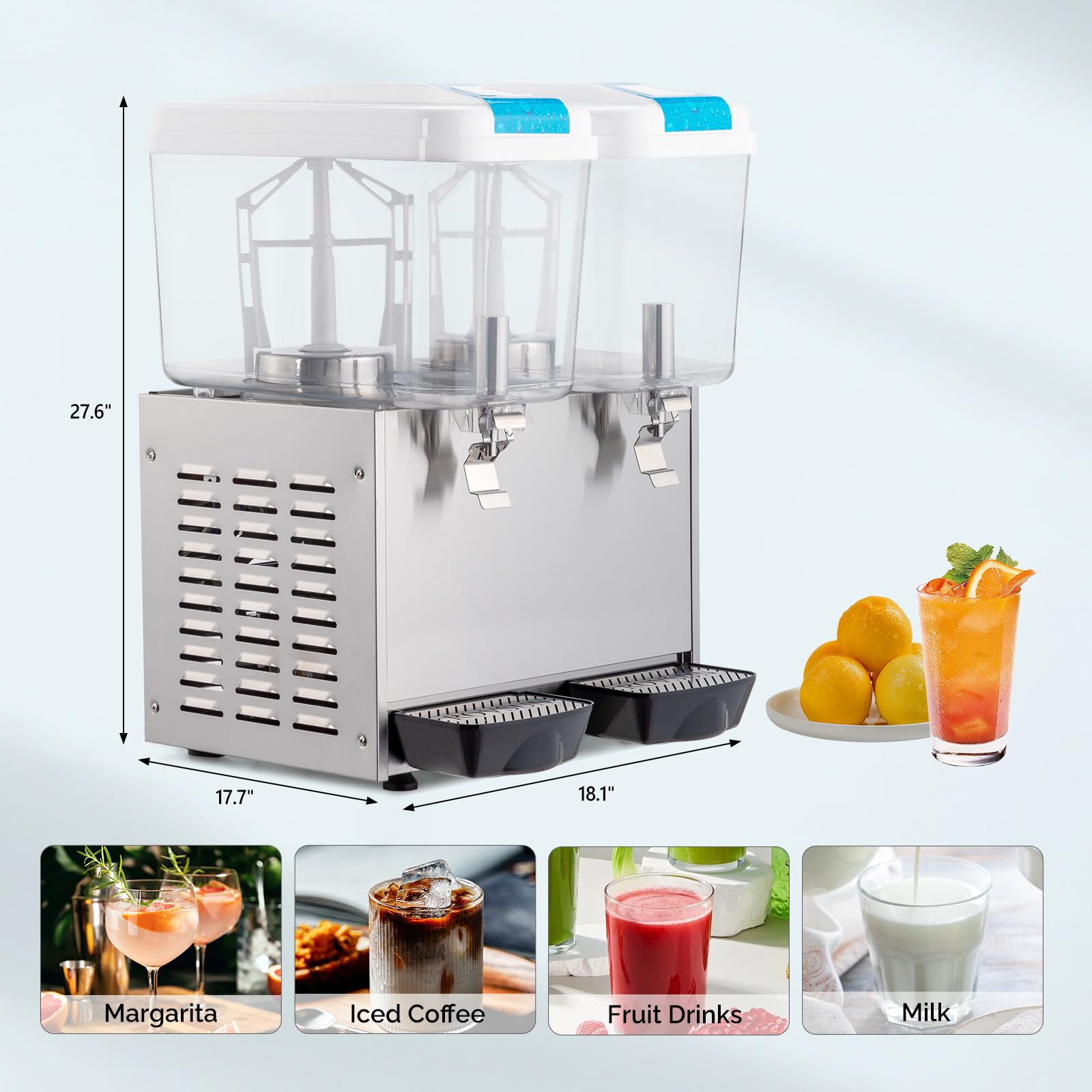 ROVSUN 9.6 Gallon 270W 110V 2 Tank Refrigerated Beverage Dispenser for Juice & Cold Drink