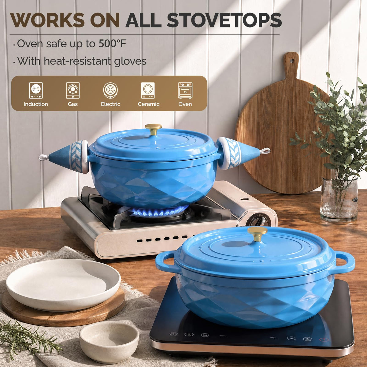 ROVSUN 7.5 QT Oval Enameled Cast Iron Dutch Oven Pot Blue