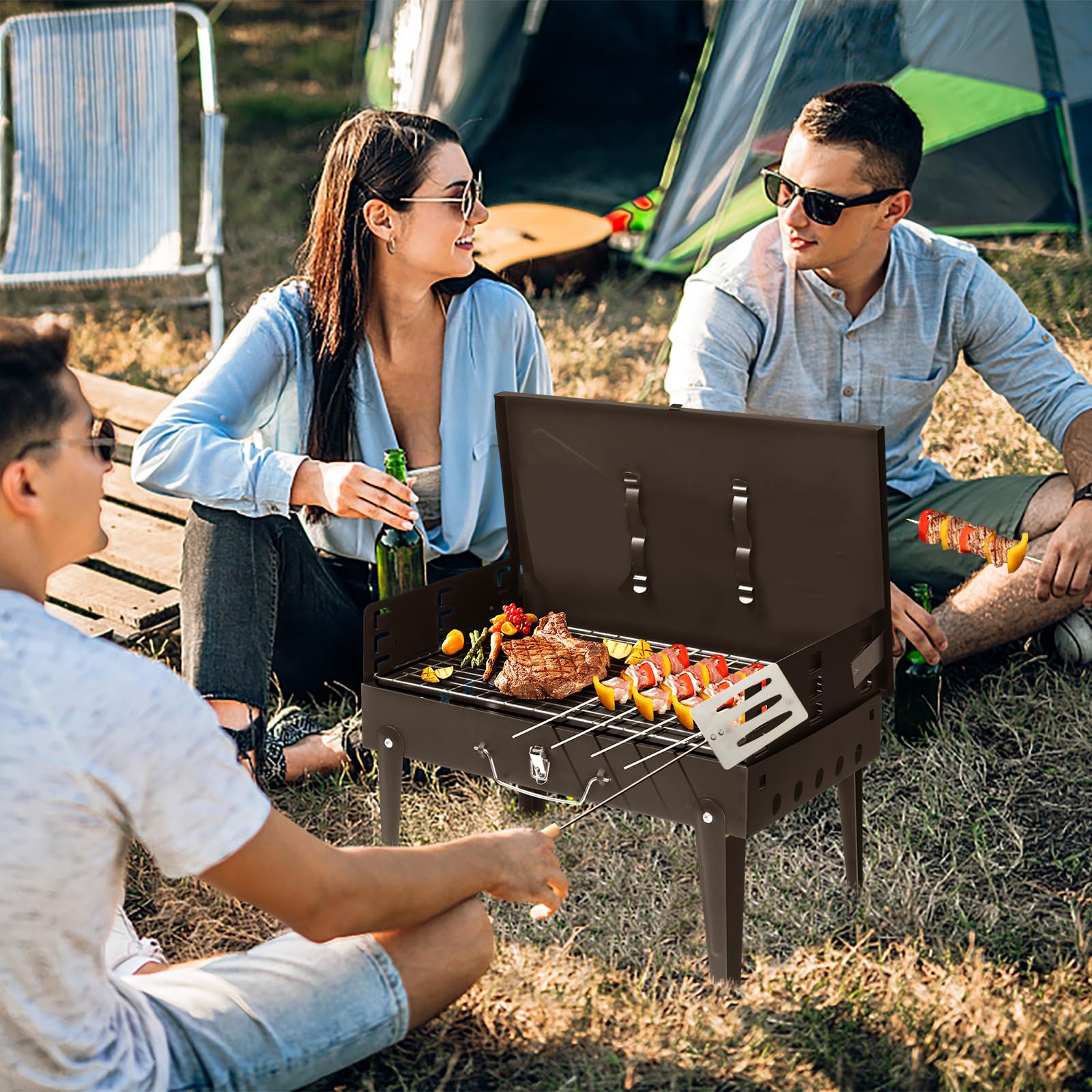 ROSUN 18" Portable Charcoal Grill Foldable with Barbecue Lid