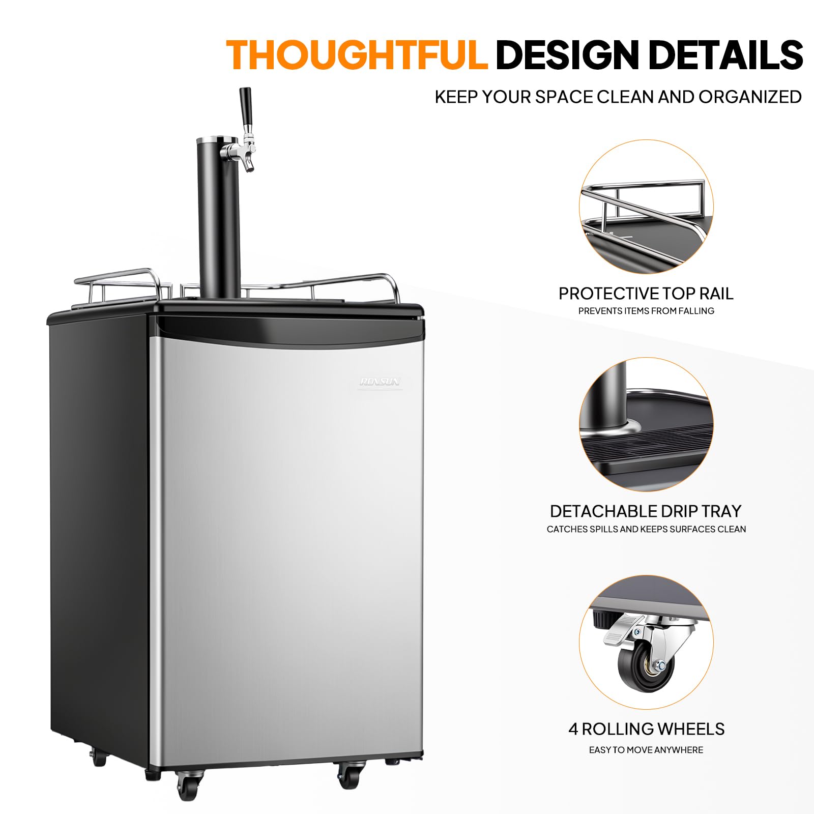 ROVSUN 5.4 Cu.Ft. Single Tap Kegerator Beer Dispenser Silver
