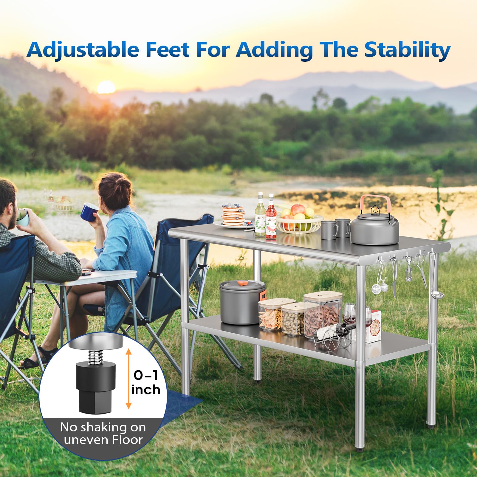 ROVSUN 47" x 24" Stainless Steel Table with Undershelf