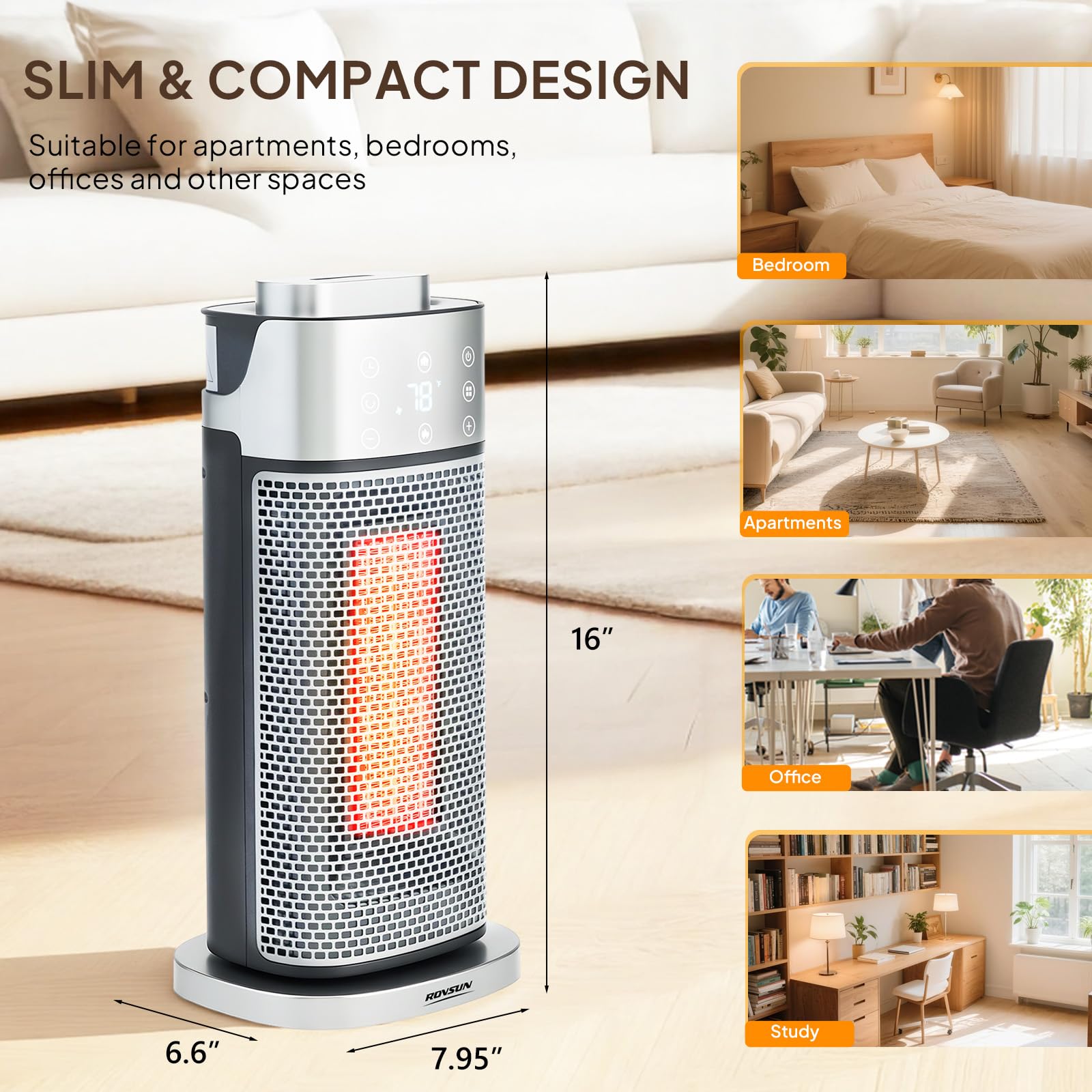ROVSUN 16" High 1,500W 120V Electric Tower Heater