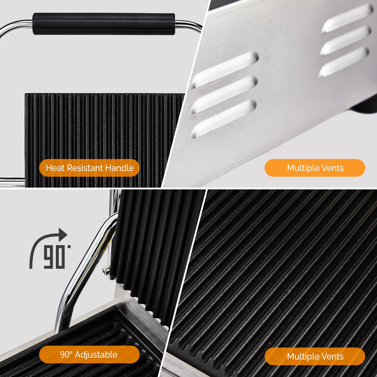 ROVSUN 22" 3600W 110V Commercial Panini Press Grill with Adjustable Temp