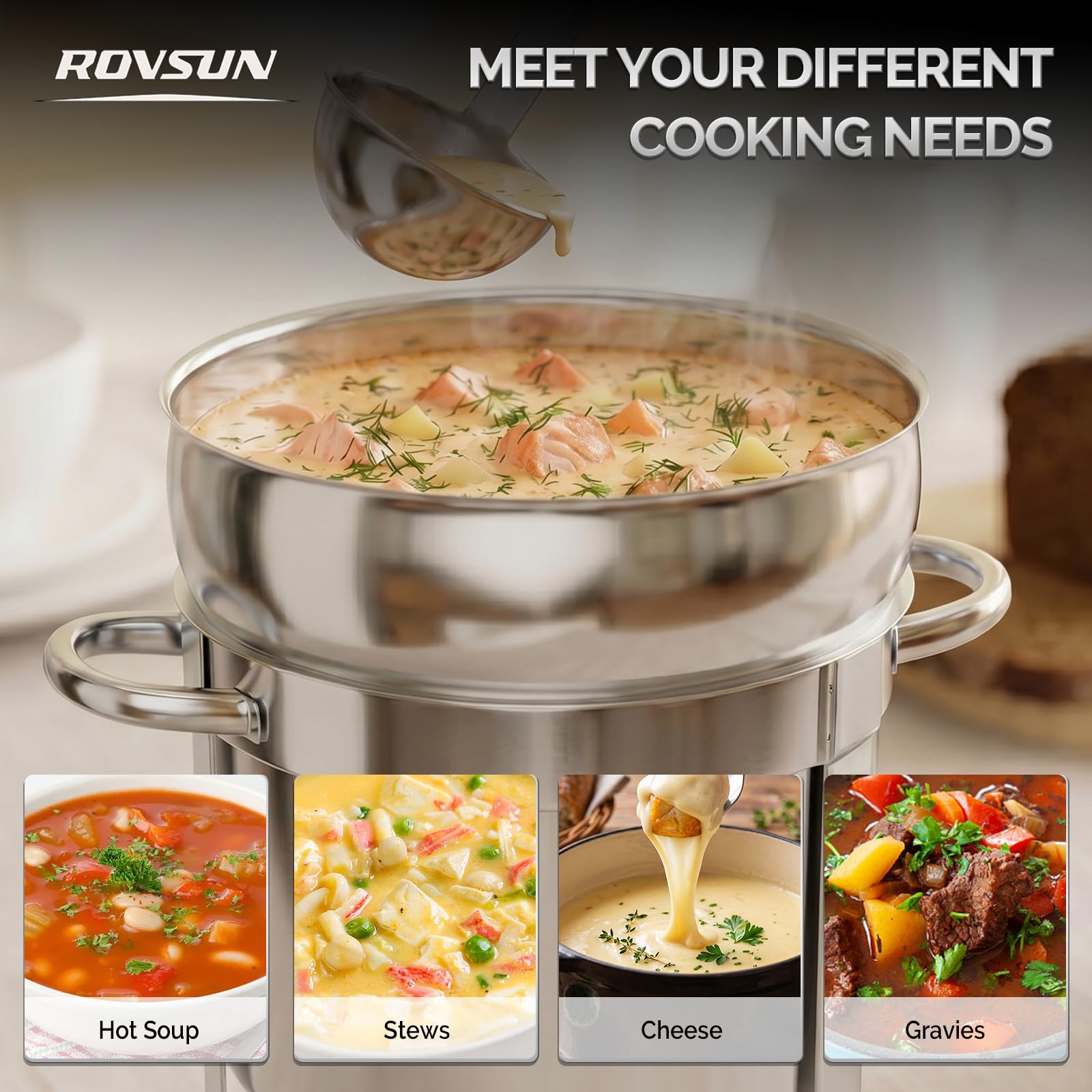 ROVSUN 7 QT Round Silver Buffet Soup Chafer with Lid Holder