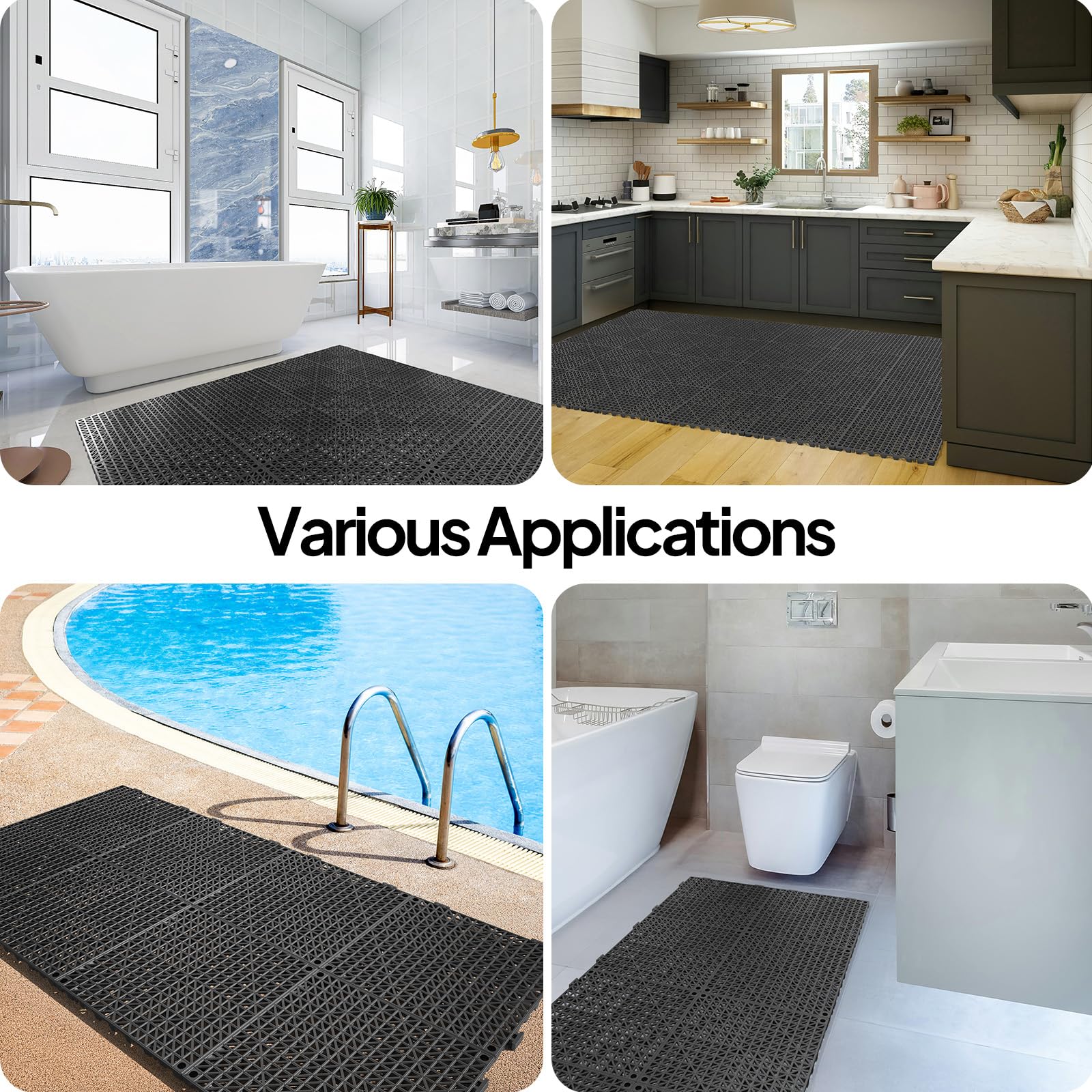 ROVSUN 12" x 12" Interlocking Drainage Mat Non-Slip with Holes Black