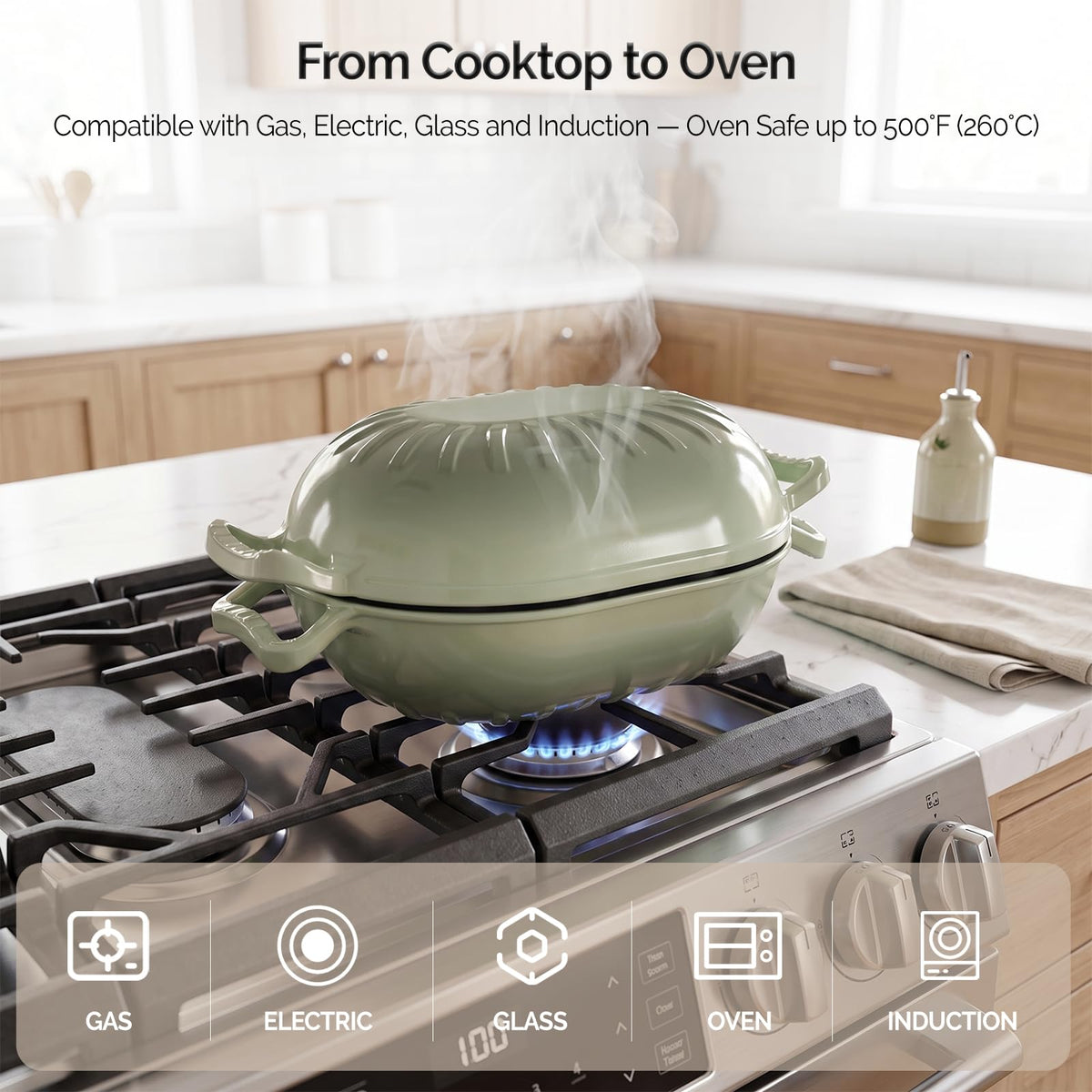 ROVSUN 5 QT Oval Enameled Cast Iron Dutch Oven Pot Green