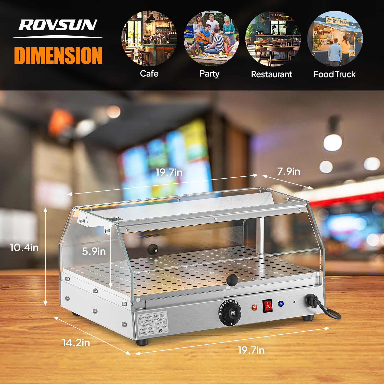ROVSUN 1-Tier 14 Inch Pizza Warmer Countertop with LED Lighting