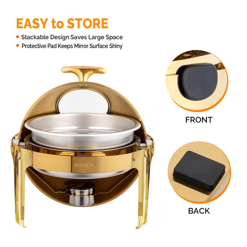 ROVSUN 6 QT Round Roll Top Chafing Dish Buffet Set Gold Chafer with Glass Window