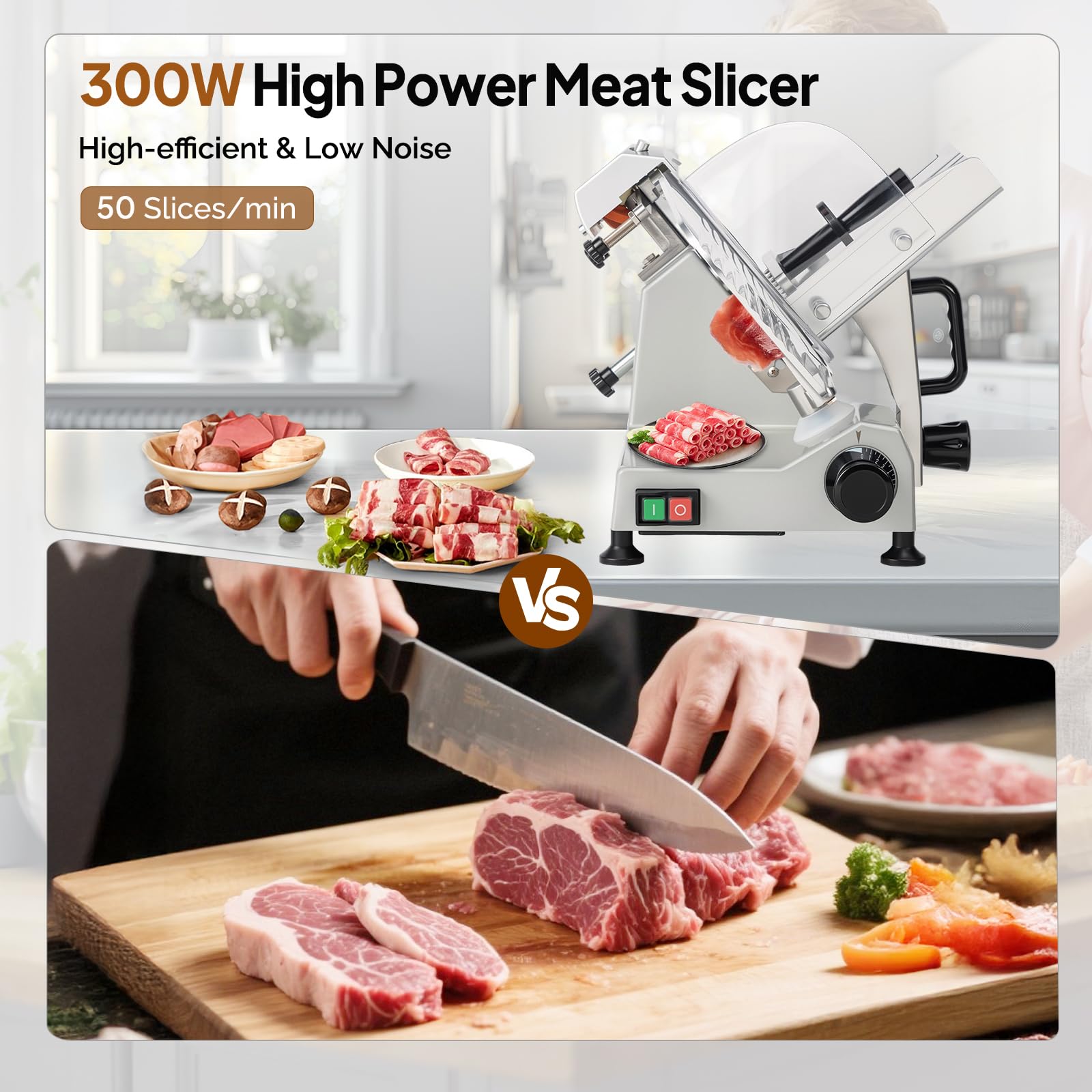ROVSUN 10" 300W 110V Manual Gravity Feed Meat Slicer