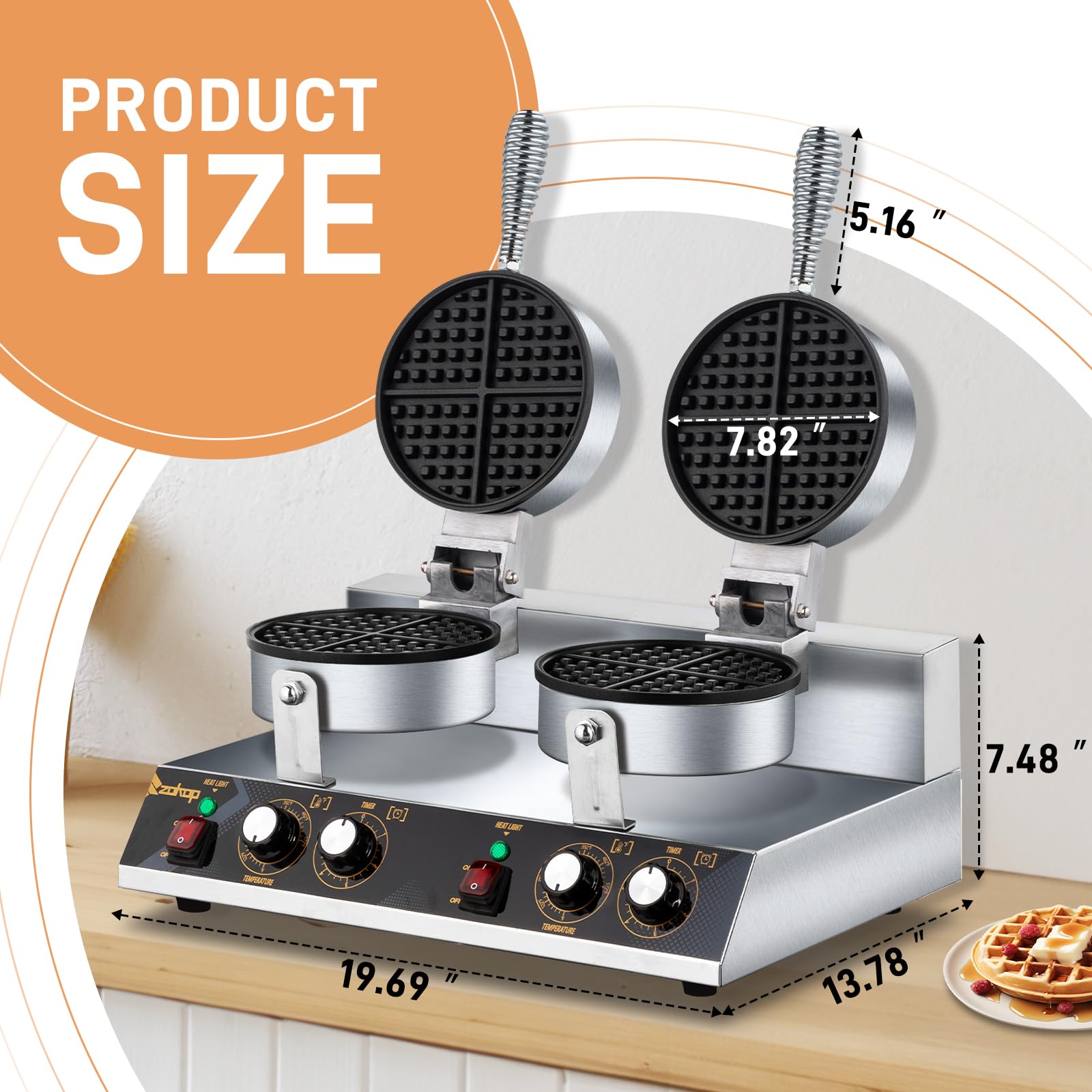 Double Head 2400W 110V Round Non-Stick Belgian Waffle Maker