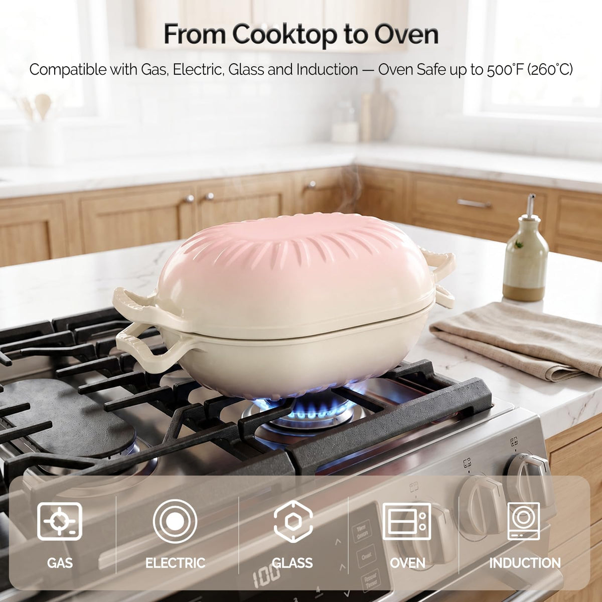 ROVSUN 5 QT Oval Enameled Cast Iron Dutch Oven Pot Rose Pink