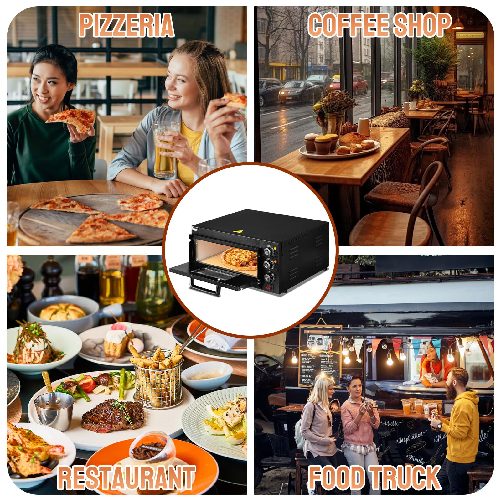 14" 2000W 110V Single Deck Pizza Oven with Visible Window Black