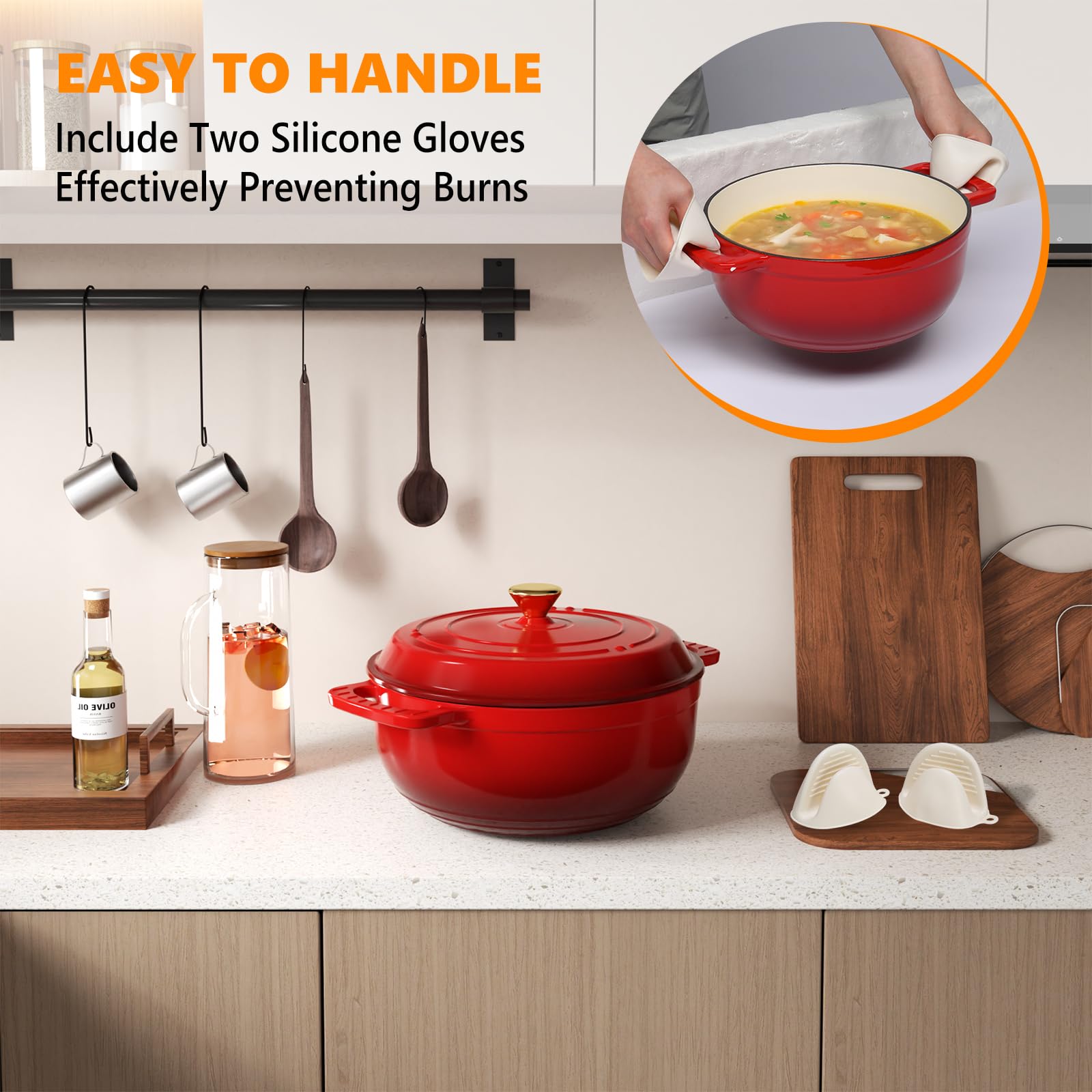 ROVSUN 6 QT Enameled Cast Iron Round Dutch Oven Red