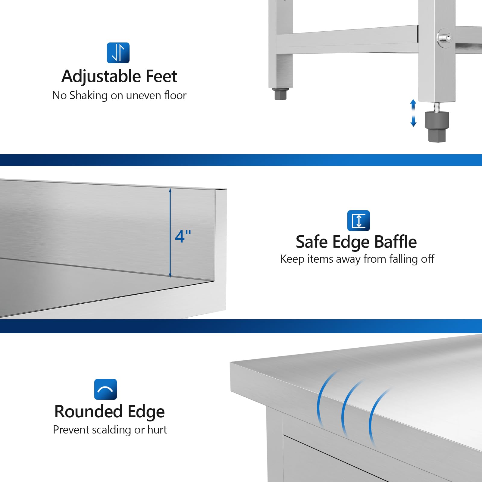 ROVSUN 36" x 24" Stainless Steel Work Table with 2 Drawers