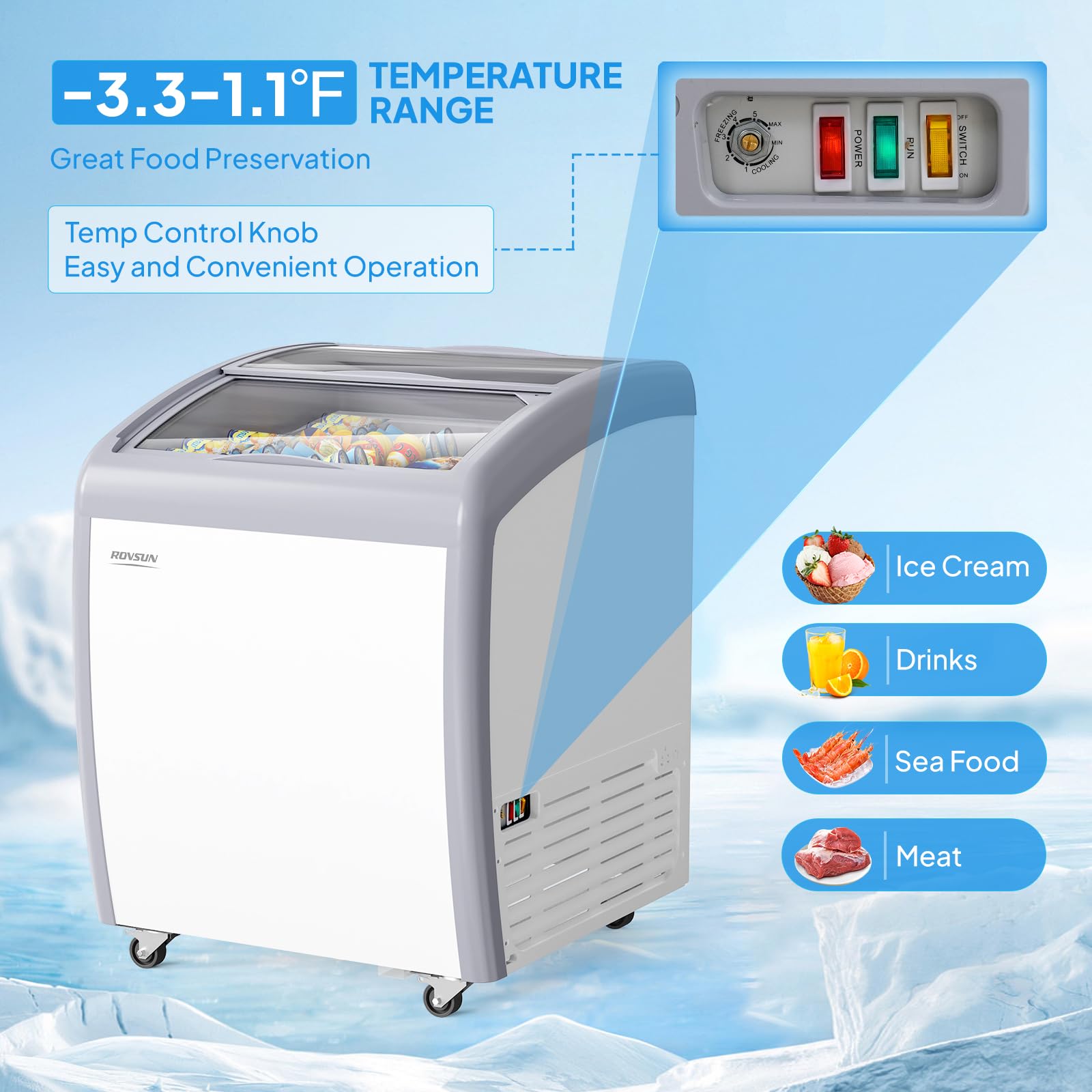 ROVSUN 26" 5.7 Cu.Ft. Curved Top Display Ice Cream Freezer