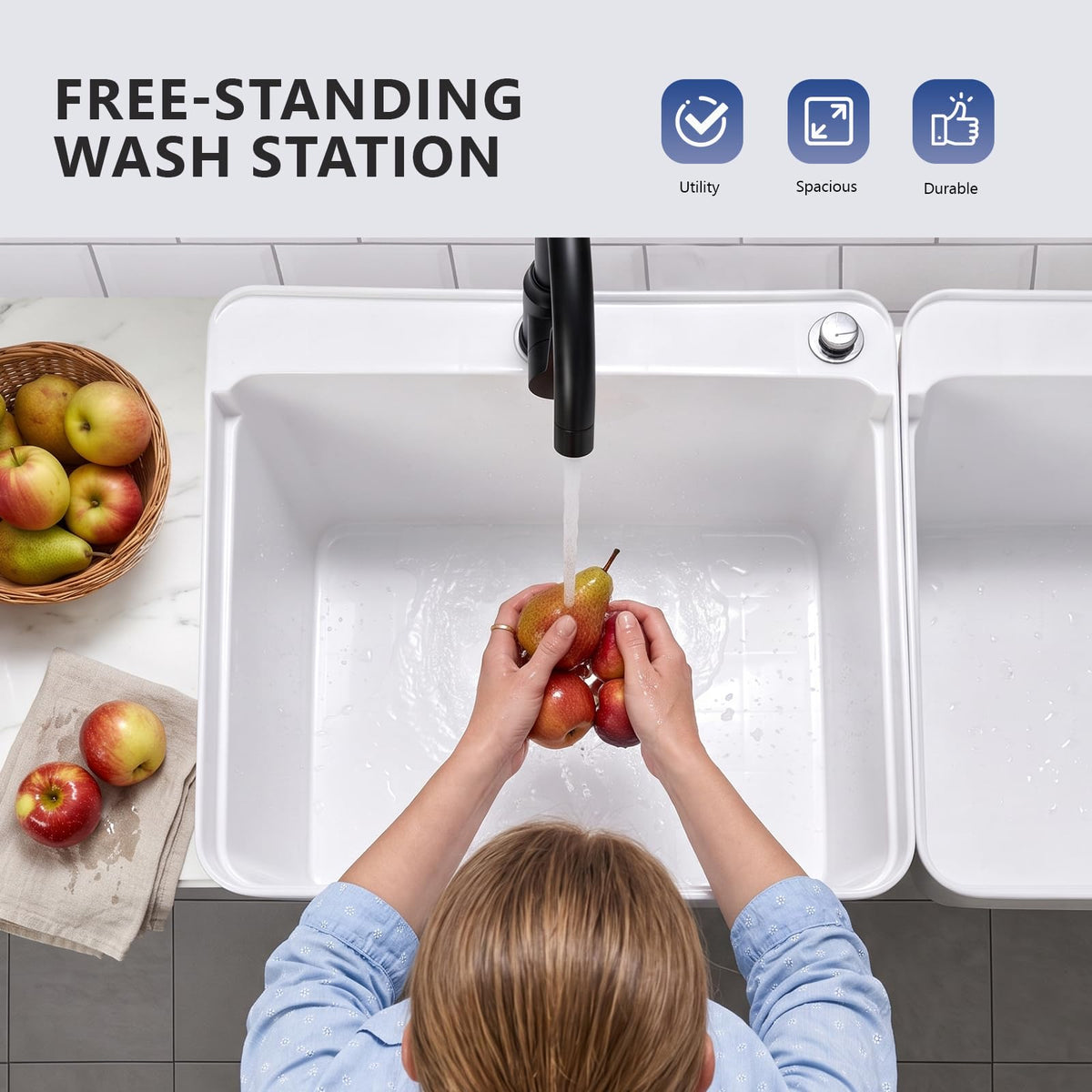 ROVSUN 40" X 19" Double Plastic Laundry Sink with 2 Faucets