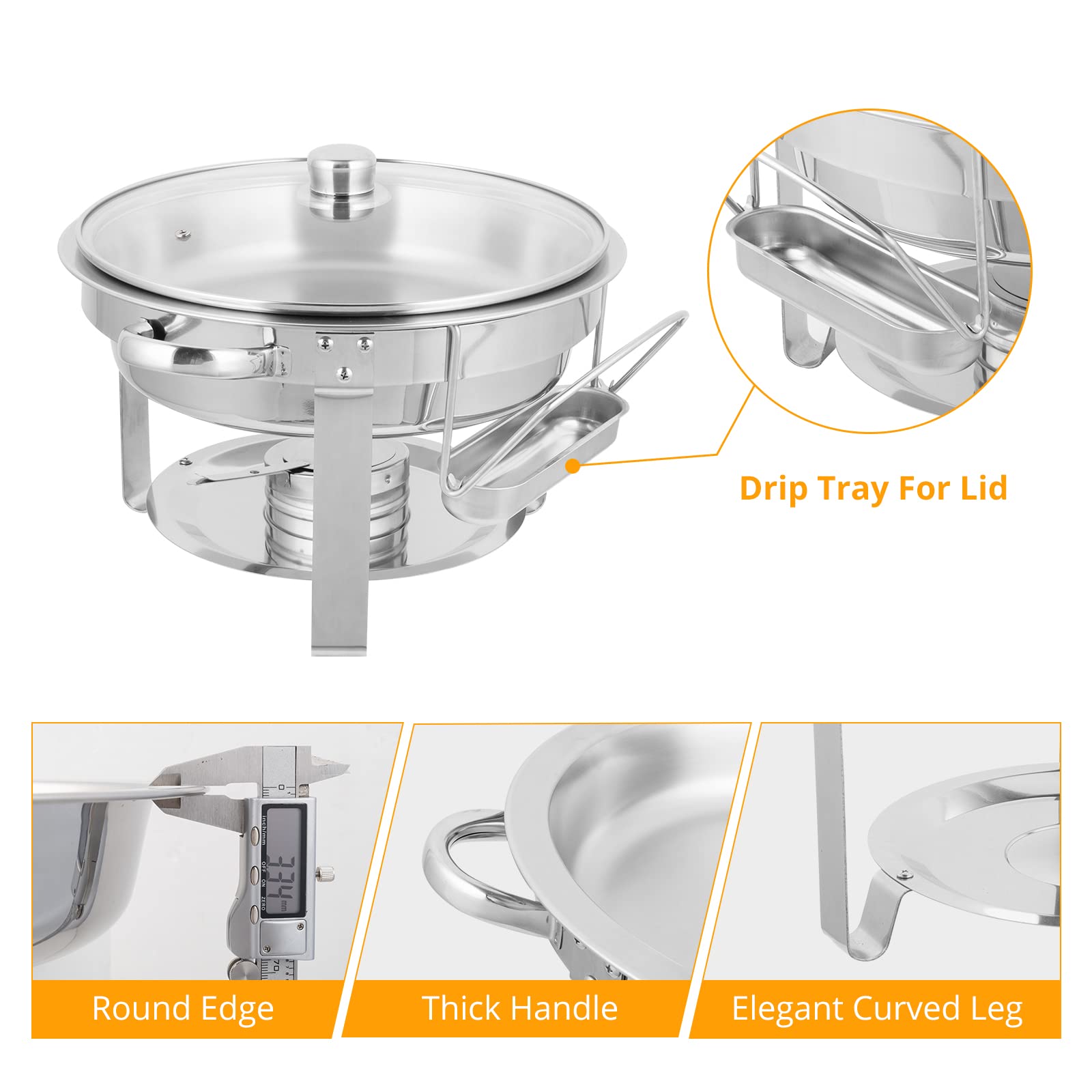 ROVSUN 5 QT Round Silver Chafing Dish Set with Glass Lid & Lid Holder Silver