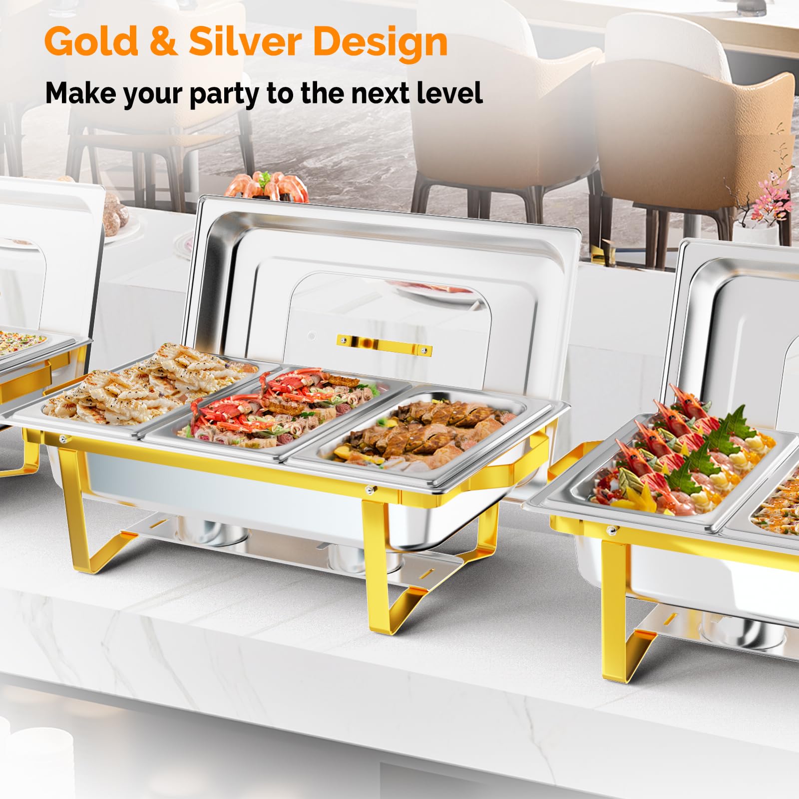 ROVSUN 9 QT Rectangle Chafing Dish Set with Glass Lid, Folding Frame & 3 1/3 Size Pan