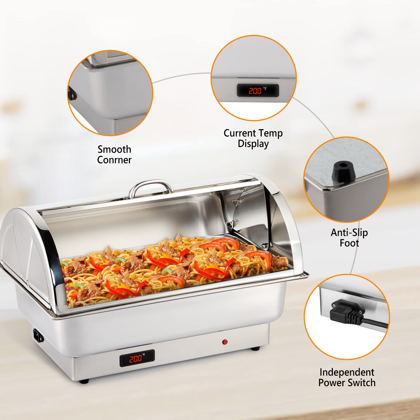 ROVSUN 9 QT Roll Top Stainless Steel Electric Chafing Dish Set