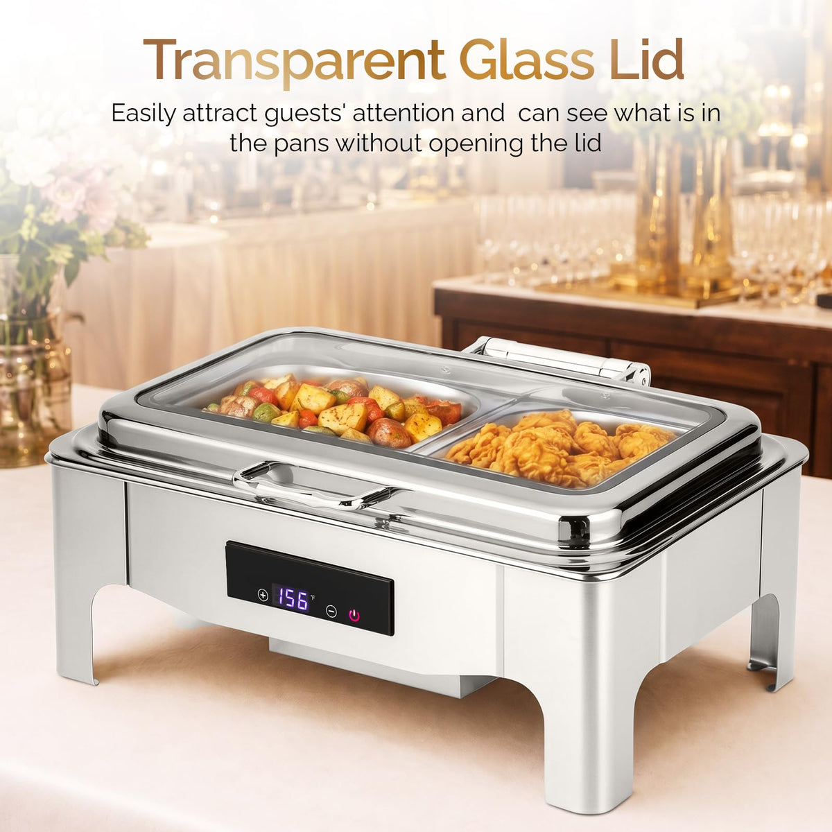 ROVSUN 9 QT Electric Silver Chafing Dish Buffet Set with Temp Display