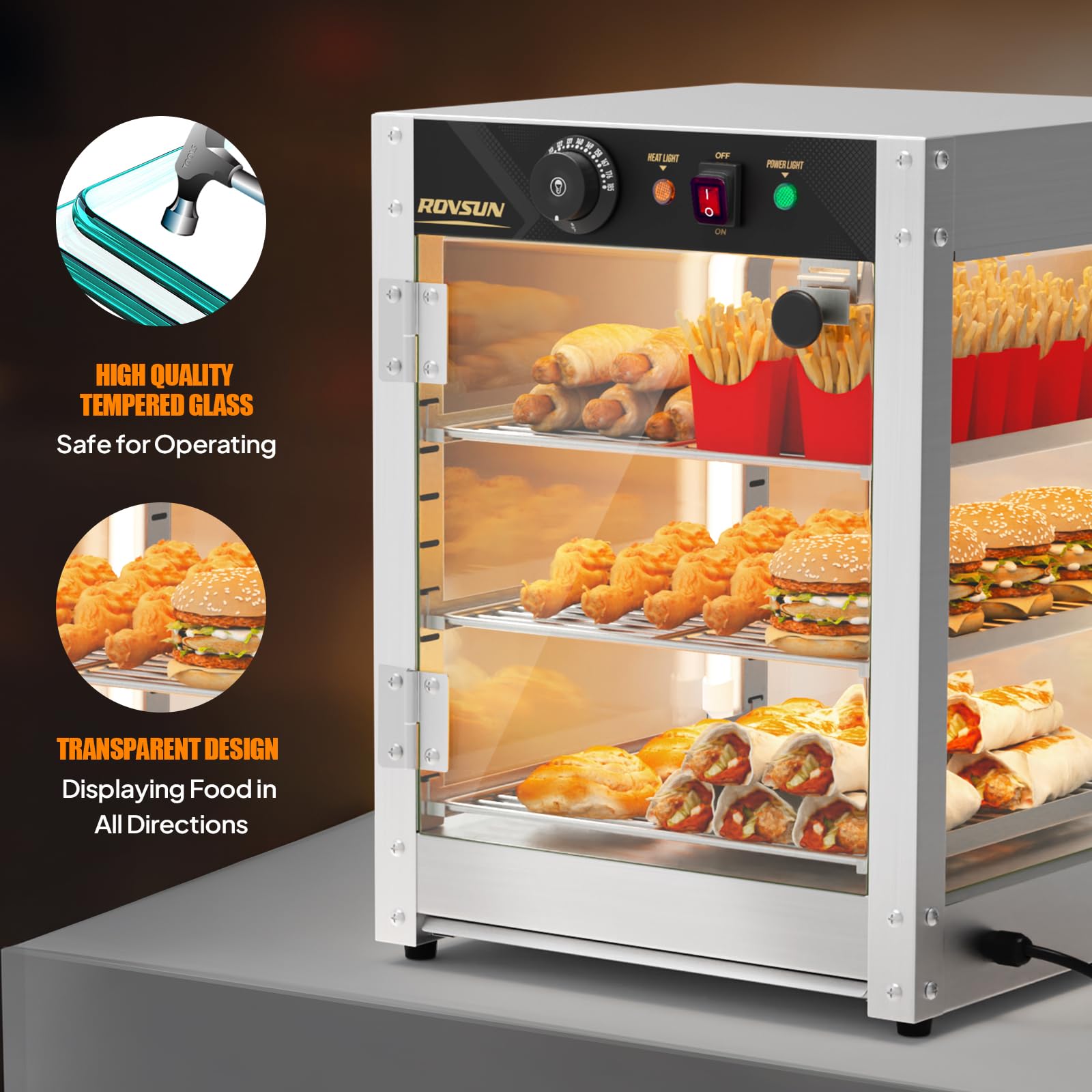 ROVSUN 3-Tier 15" 800W 110V Food Warmer Cabinet for Pizza, Pretzel