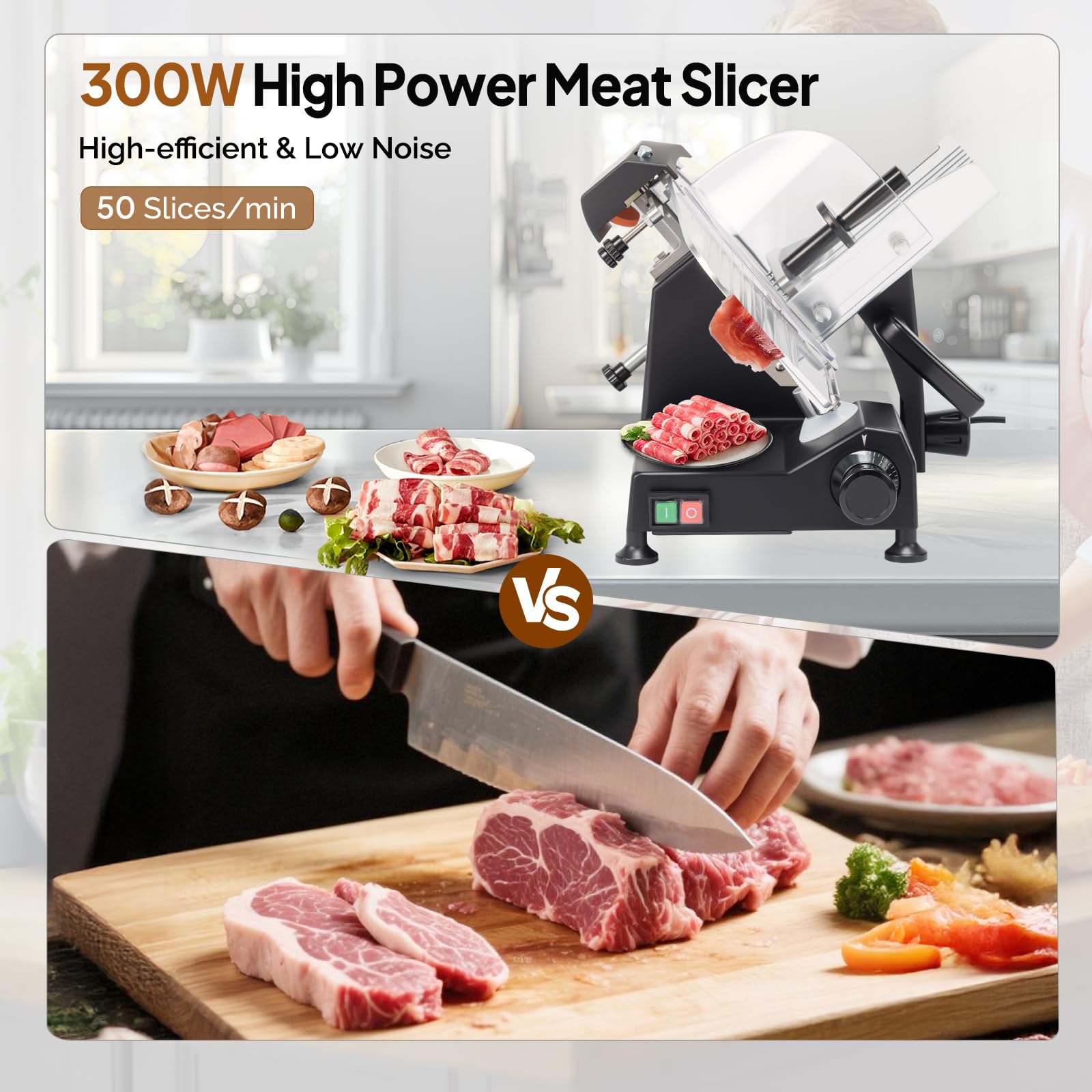 ROVSUN 8" 300W 110V Manual Gravity Feed Meat Slicer Black