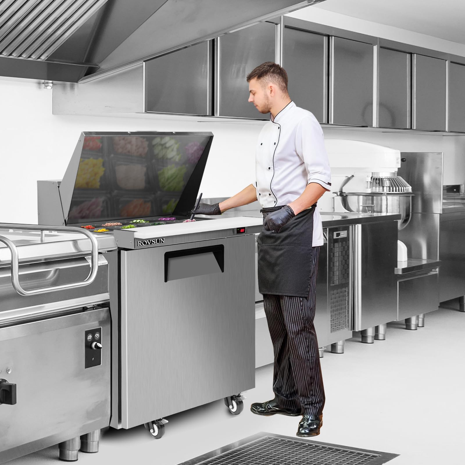 ROVSUN 28" 7.1 Cu.Ft. 320W 115V Silver Refrigerated Salad Sandwich Prep Table