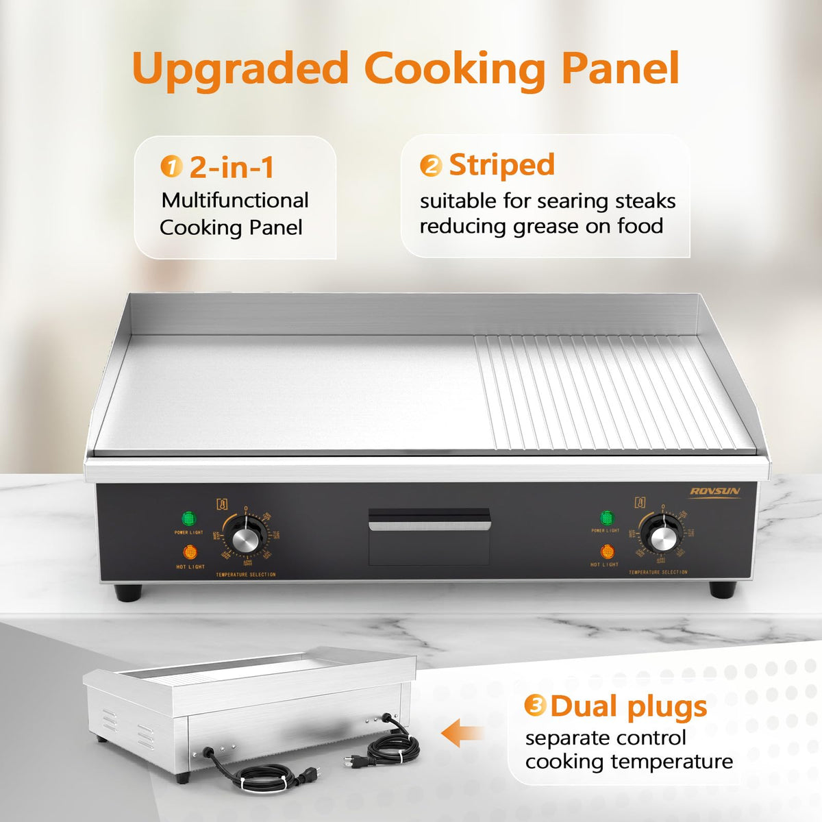 ROVSUN 30" 3000W 110V Electric Griddle Countertop with Half Flat Top Griddle