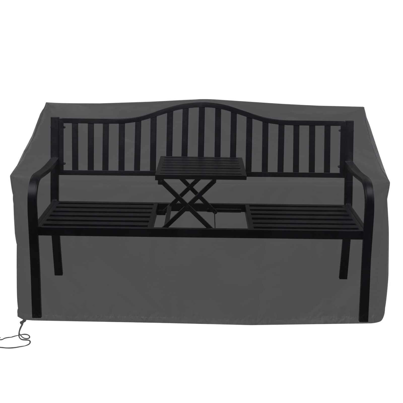 59" Outdoor Bench Metal with Built in Table & Waterproof Cover