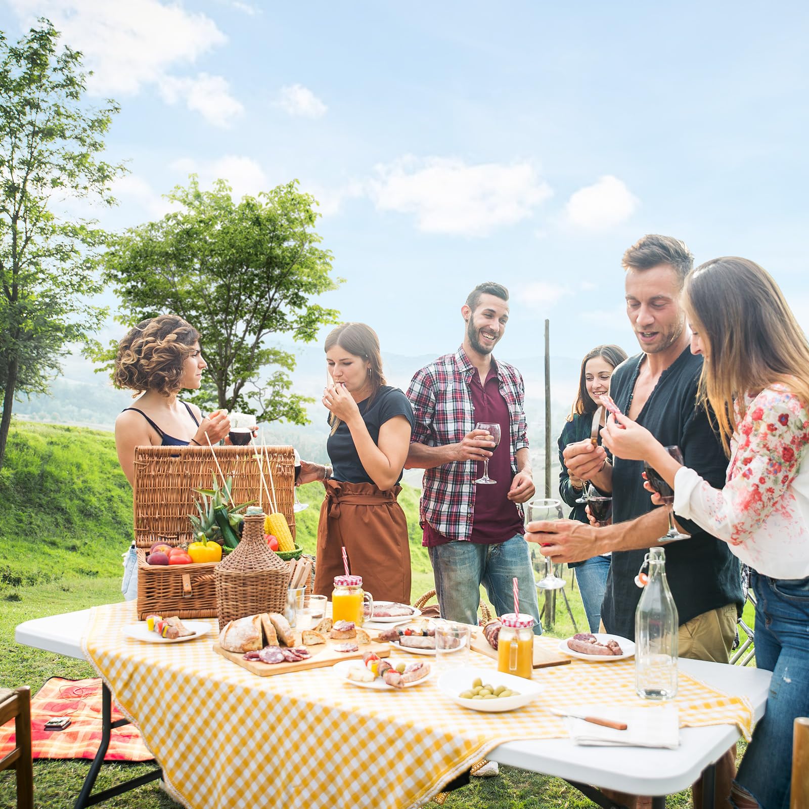 8 FT Folding Portable Plastic Long Table with Carrying Handle