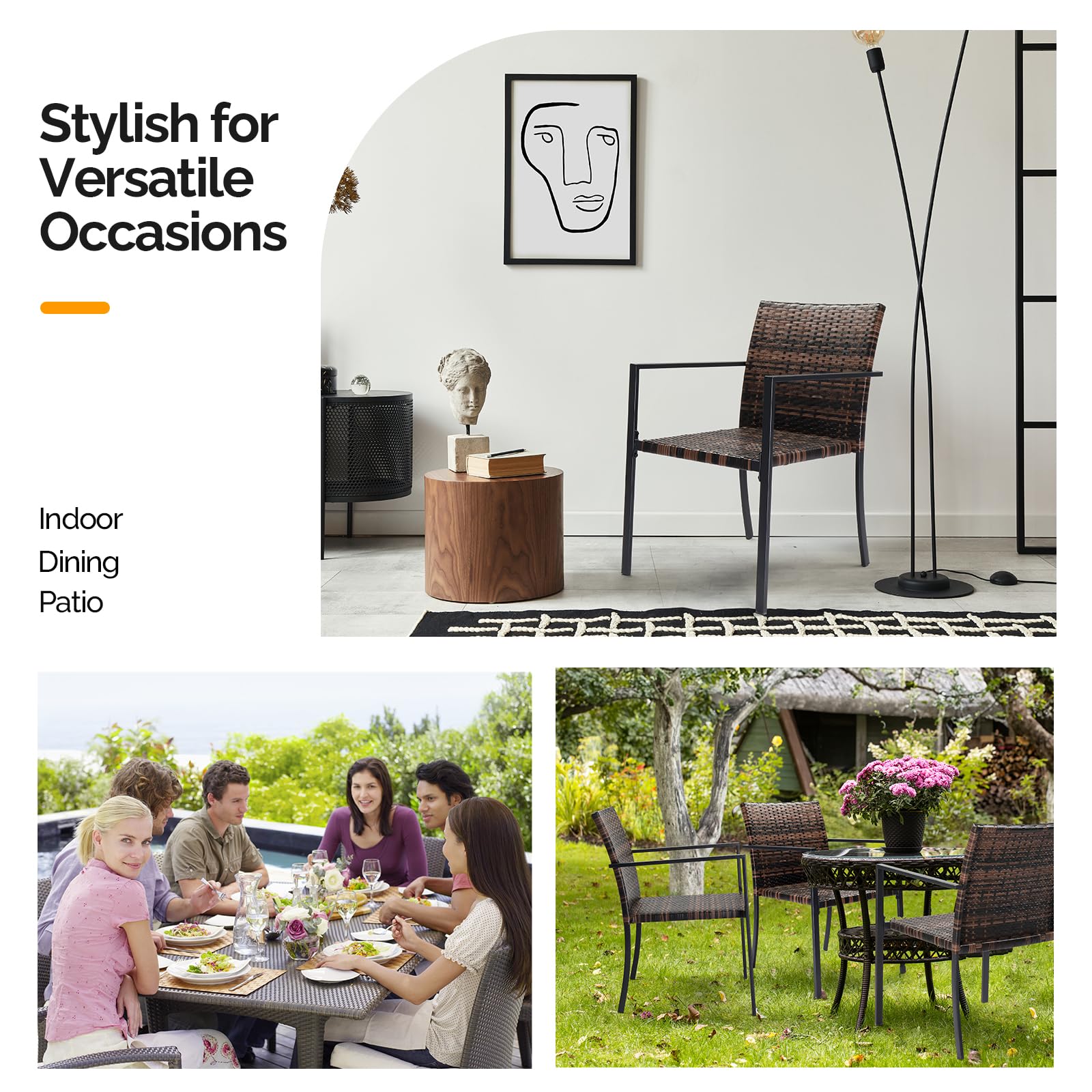 Wicker Outdoor Dining Chair Set Stackable