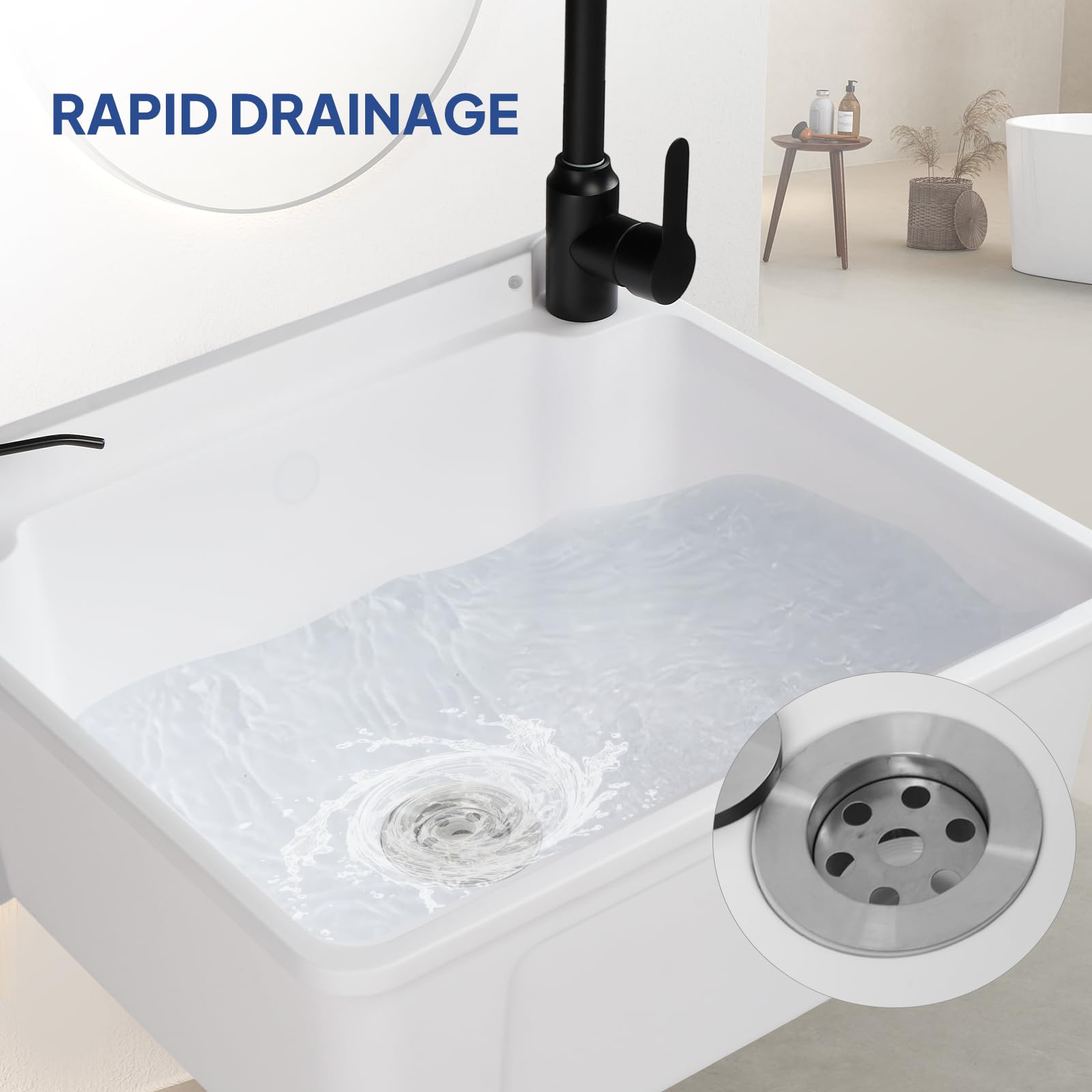 ROVSUN 20" x 17" Plastic Wall-Mounted Utility Sink with Wall Bracket White
