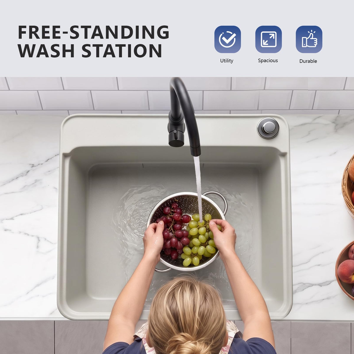 ROVSUN 20" X 19" Plastic Utility Sink Freestanding with Faucet Gray